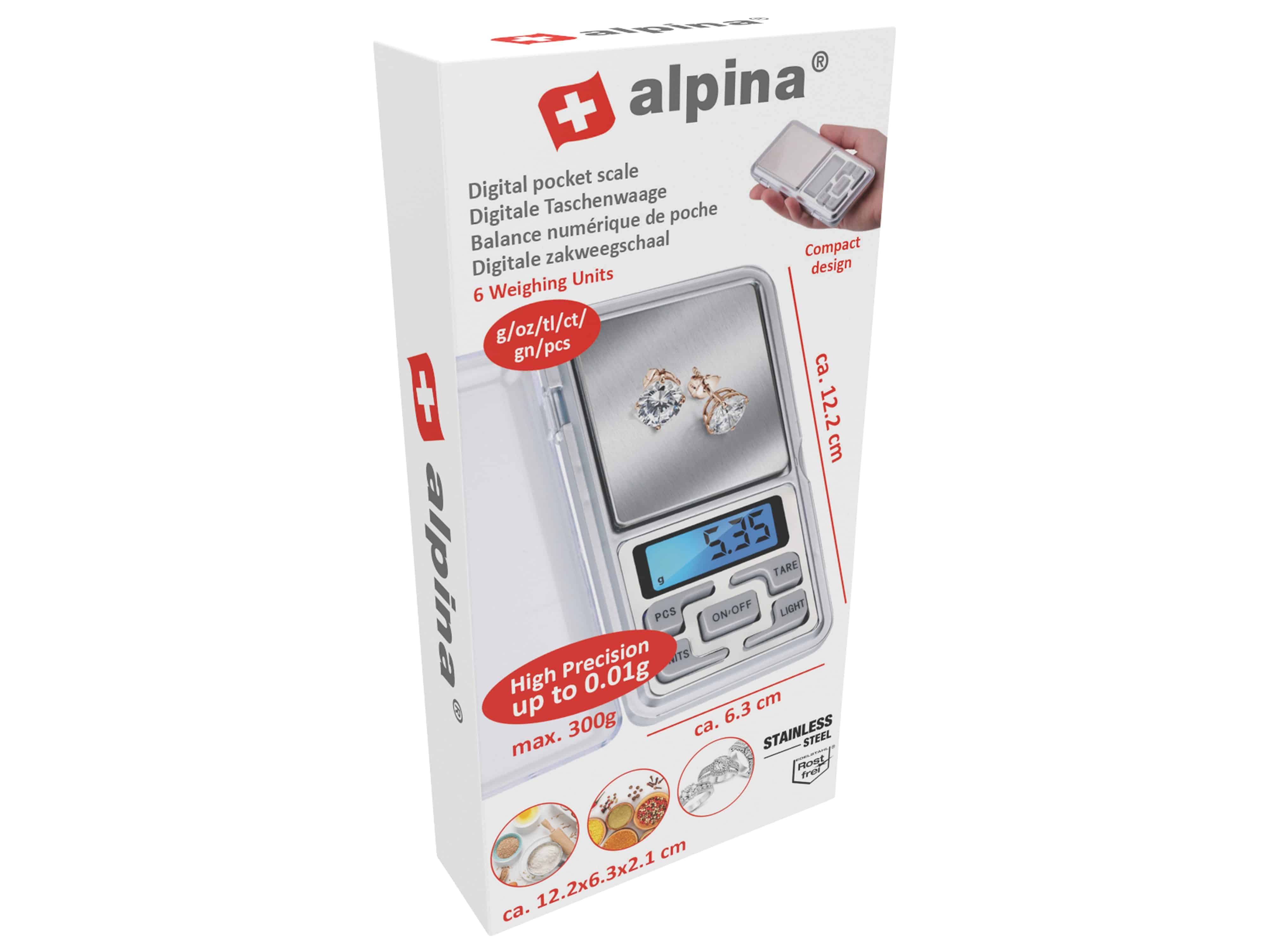 ALPINA Taschenwaage, 300g, mit Batterie, digital