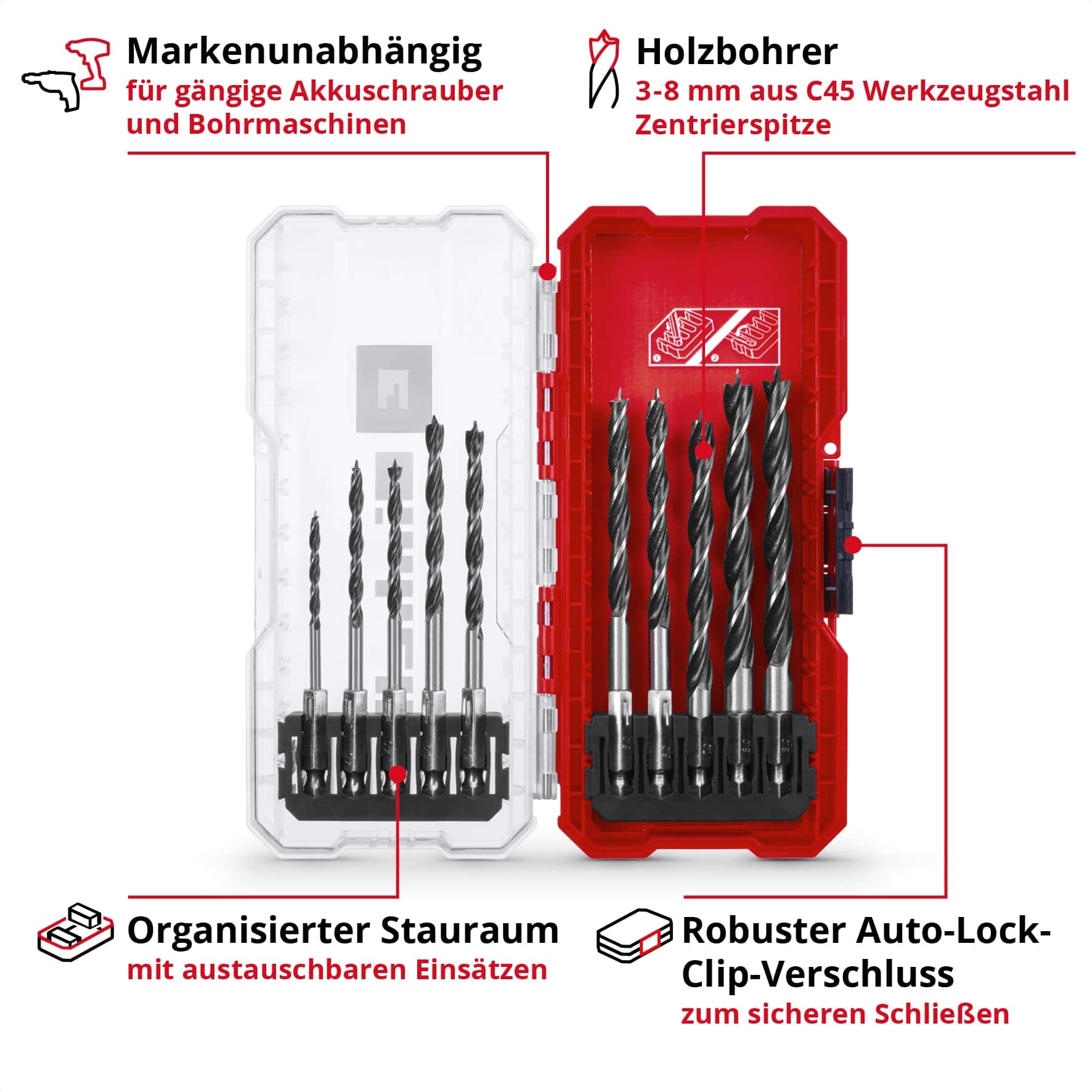 EINHELL Holzbohrer-Set, 108733, S-Case, 10-teilig