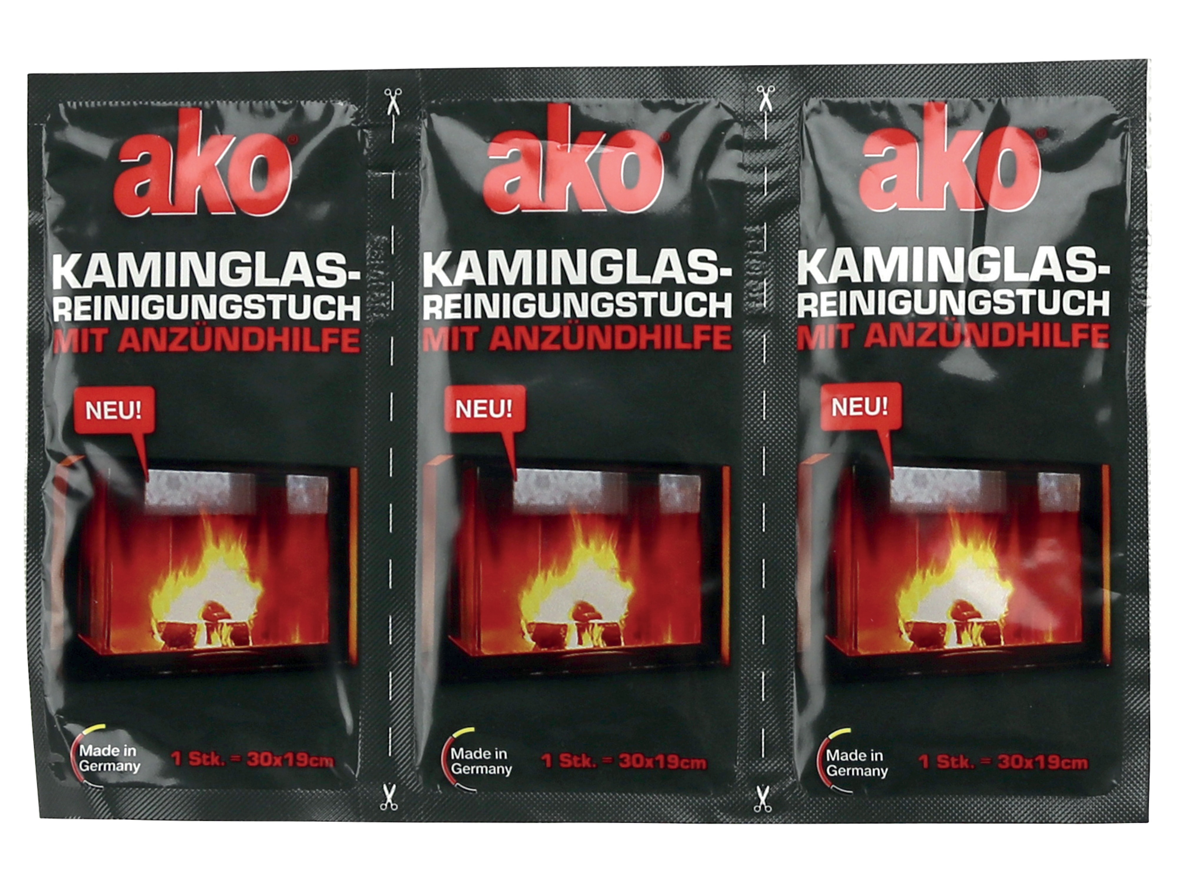 AKO Kaminglas-Reinigungstuch, 3 Stück, mit Anzündhilfe