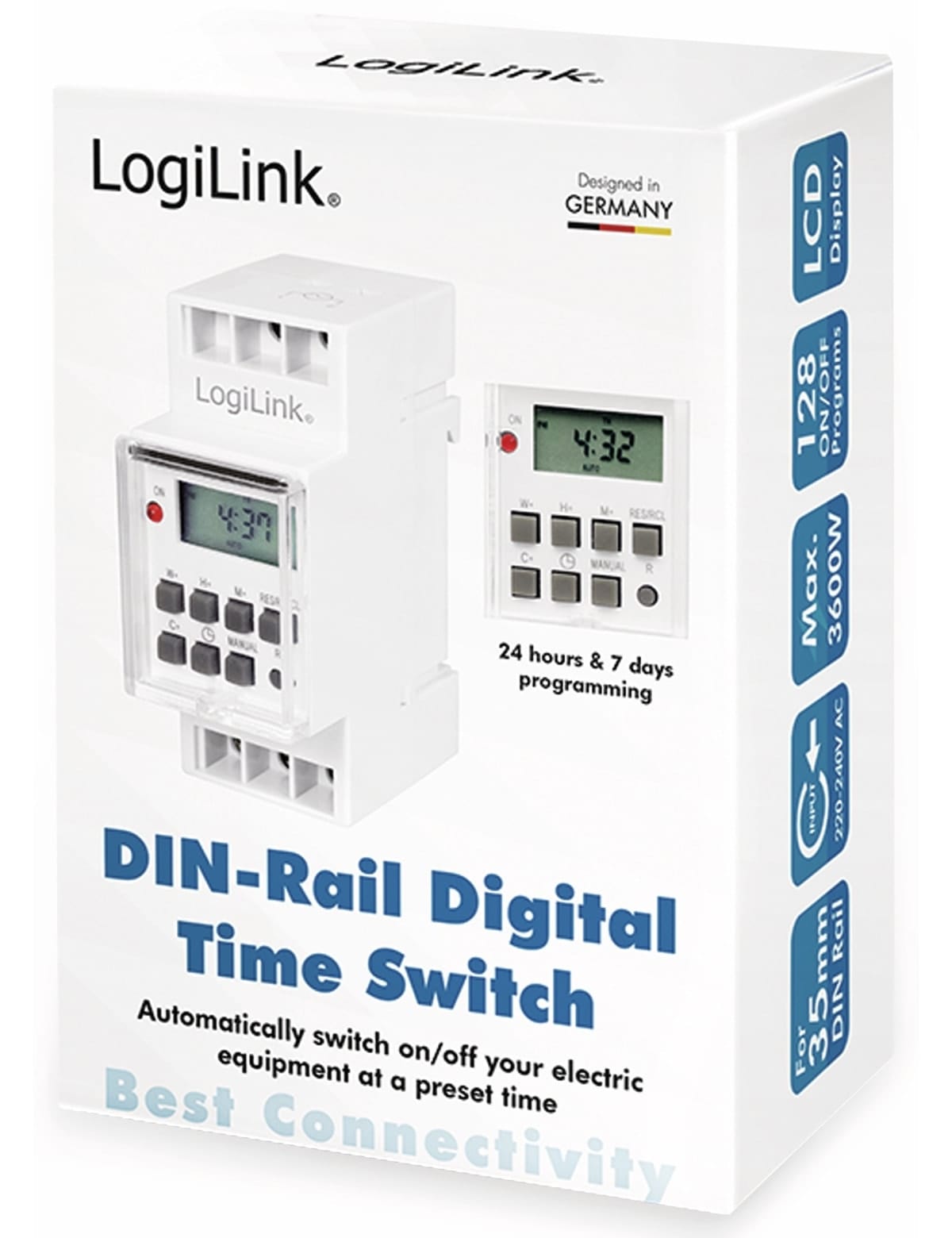 LOGILINK Digitale Wochenzeitschaltuhr ET0010, zur Hutschienenmontage