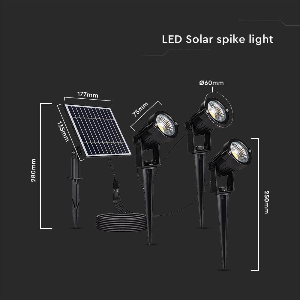 V-TAC Solar LED-Gartenleuchten-Set VT-11031, 3x 1,2 W, 3000 K, IP65