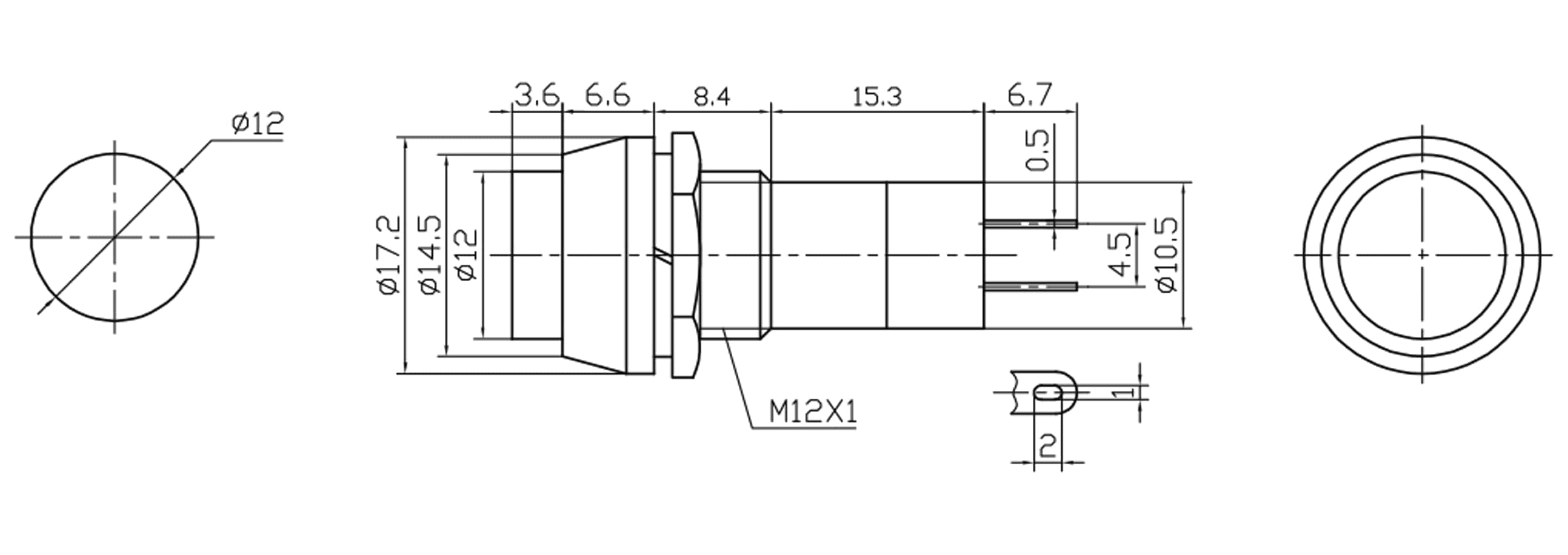 Einbau-Drucktaster PBS-11B, rund, Schließer, rot