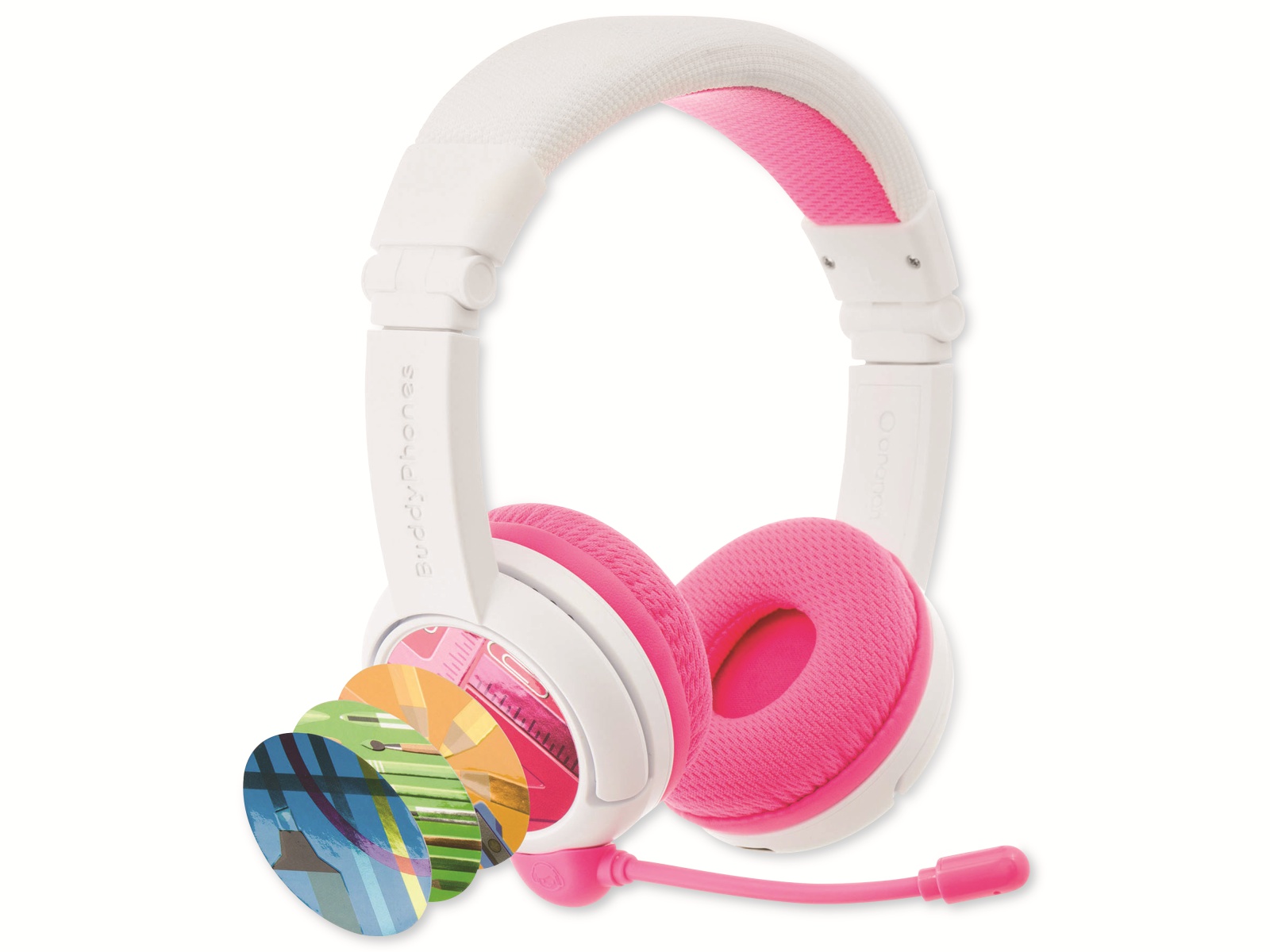 ONANOFF Bluetooth On-Ear Kopfhörer BuddyPhones School+, für Kinder, weiß/pink