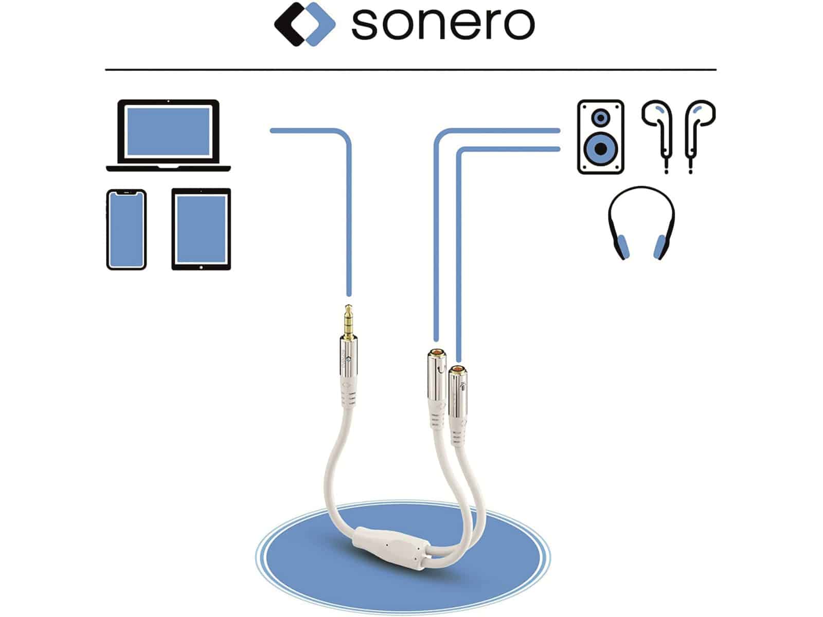 SONERO Klinken-Adapterkabel, 3,5 mm, 0,25 m, weiß