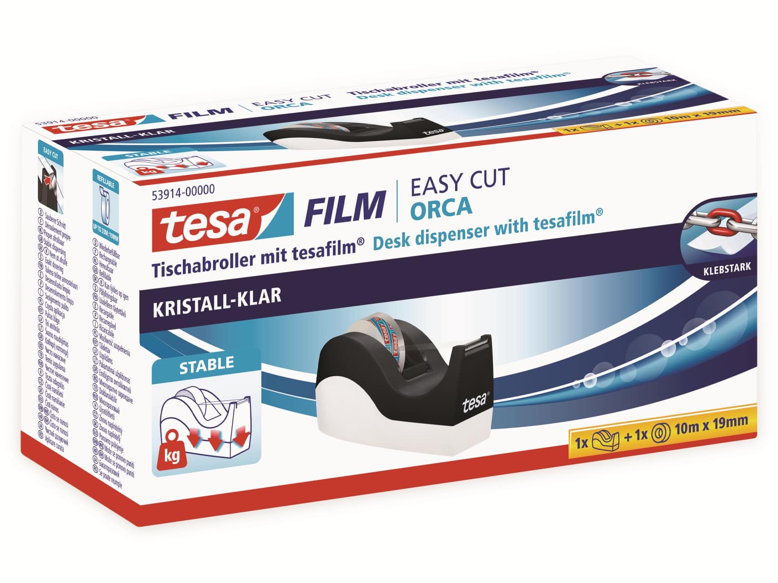 TESA film® Tischabroller Orca + film® kristall-klar, 1 Rolle 10m:19mm, 53914-00000-00