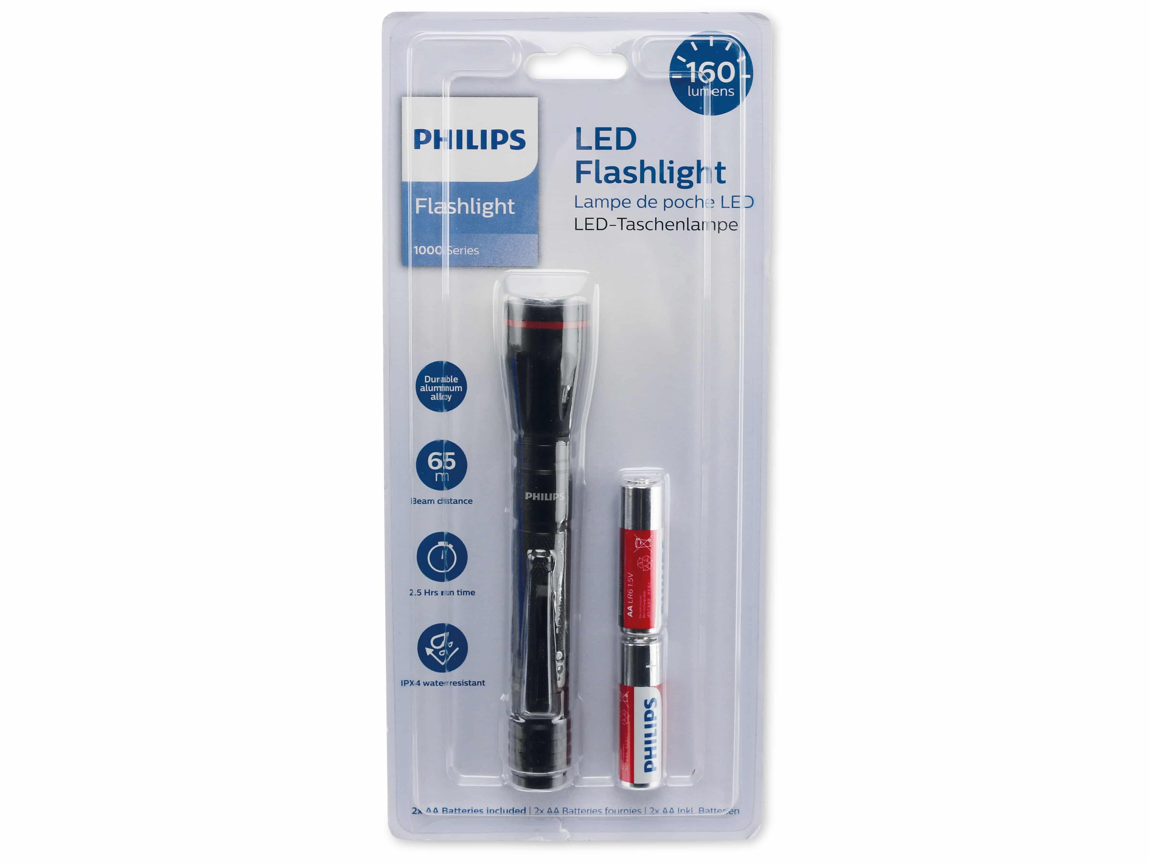 PHILIPS LED-Taschenlampe 1 LED, 160 lm, 2x AA