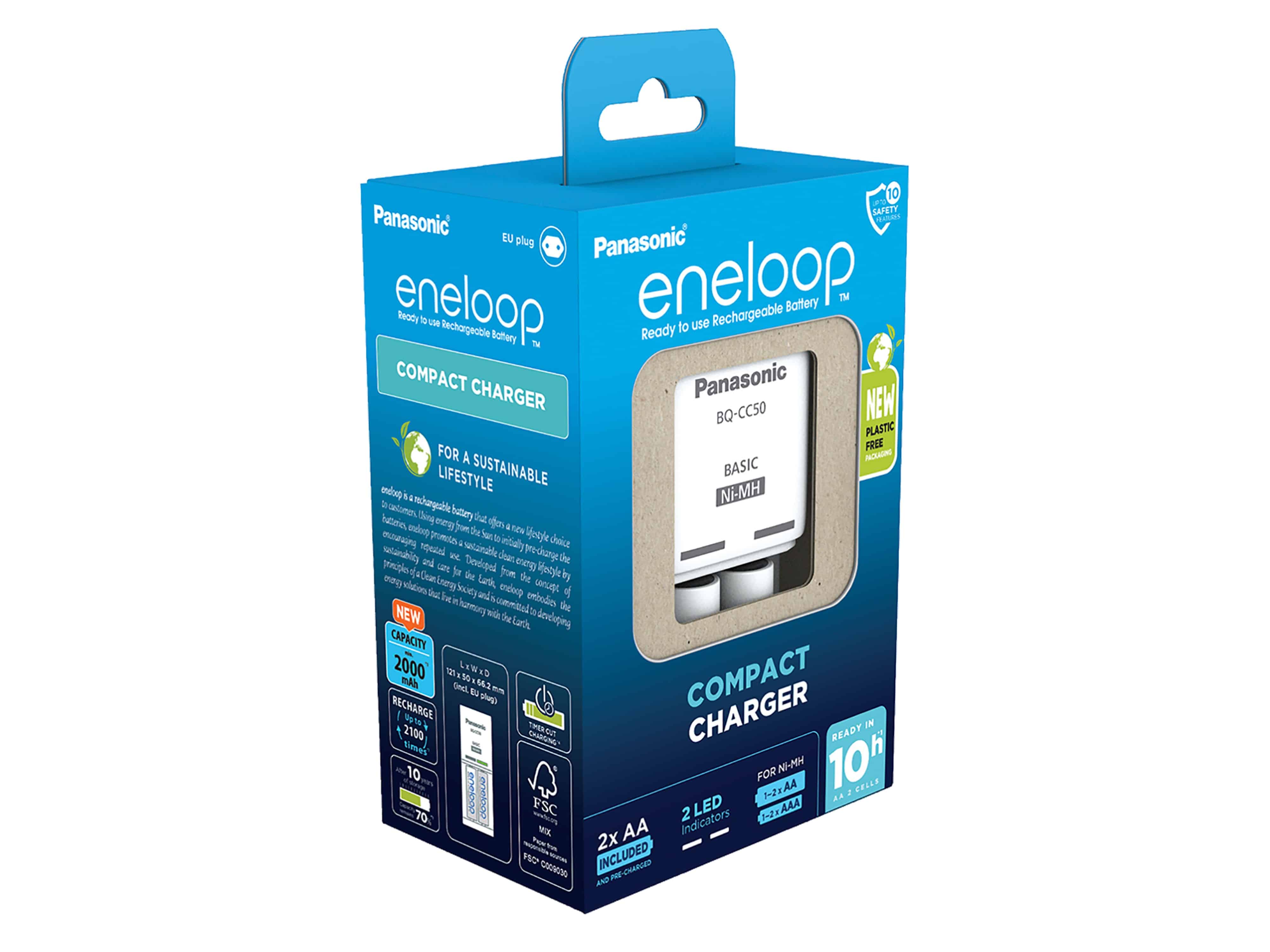 PANASONIC eneloop Universal-Ladegerät BQ CC50, + 2x Mignon Akku, 2000mAh