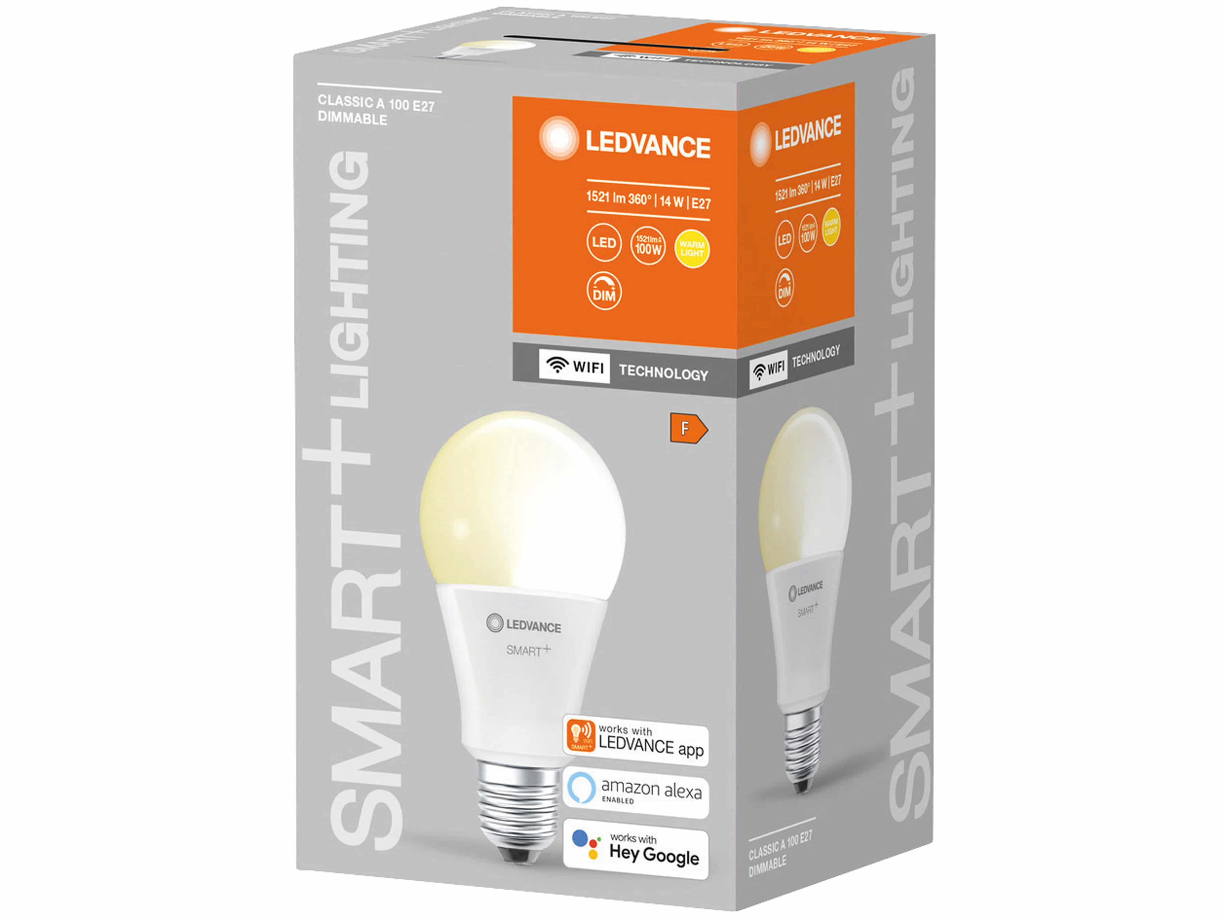 LEDVANCE LED-Lampe SMART+ WiFi Classic, A75, E27, EEK: F, 14 W, 1521 lm, 2700 K, Smart