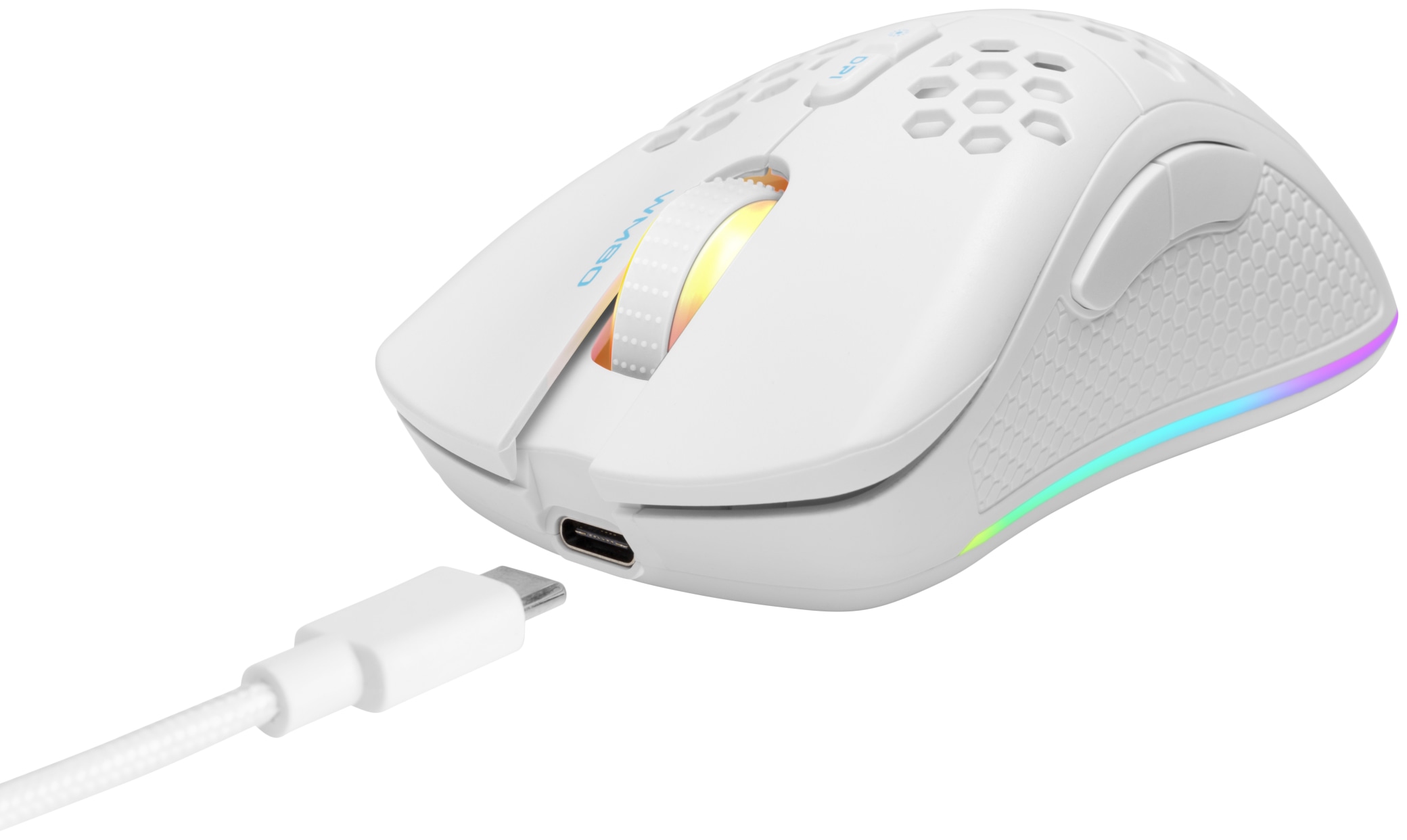 DELTACO GAMING Gaming Maus ultraleicht, wireless mit RGB, weiß