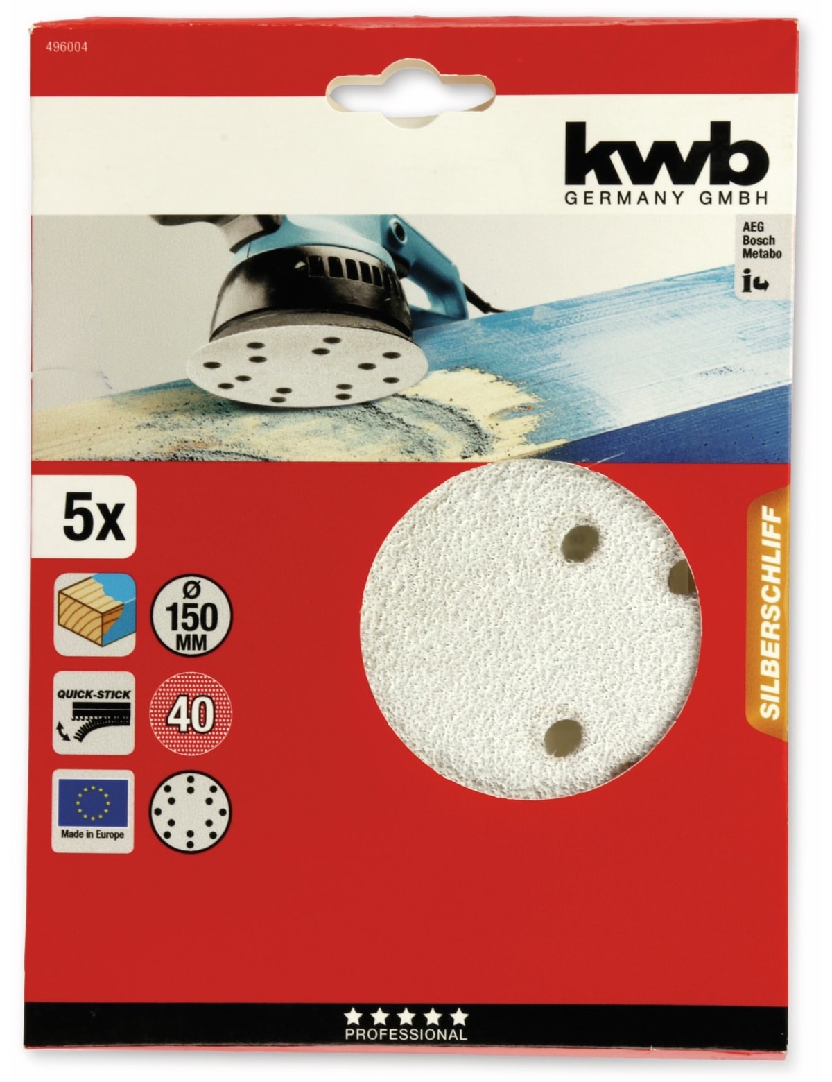 KWB Exenter-Schleifscheiben-Set, Ø150mm, Körnung 40, 5 Stück