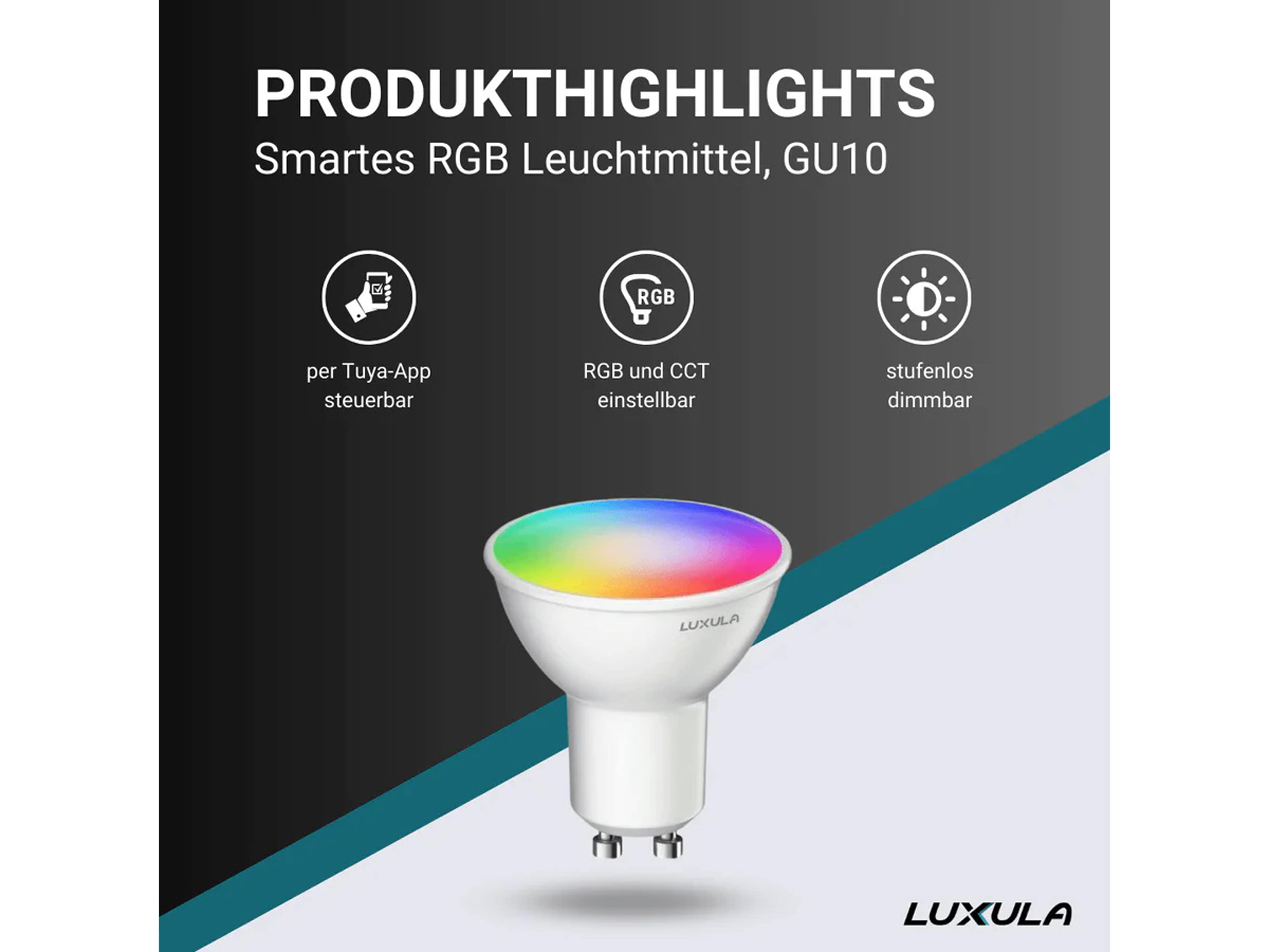 LUXULA LED-Lampe, Reflektorform, SMART, GU10, EEK: F, 5W, 387lm, RGBTW