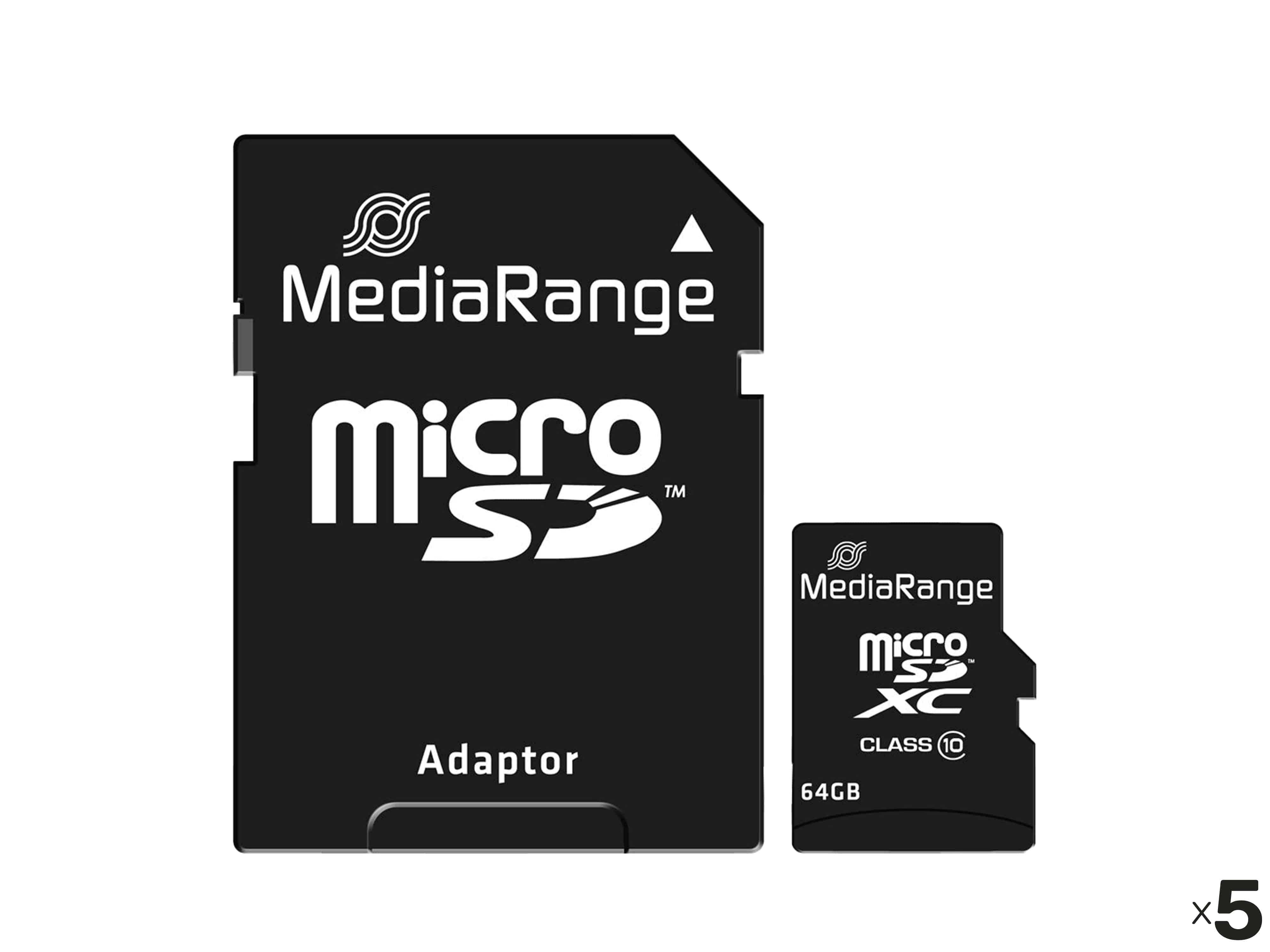 MEDIARANGE MicroSD-Card Class 10, 64 GB 5er Pack