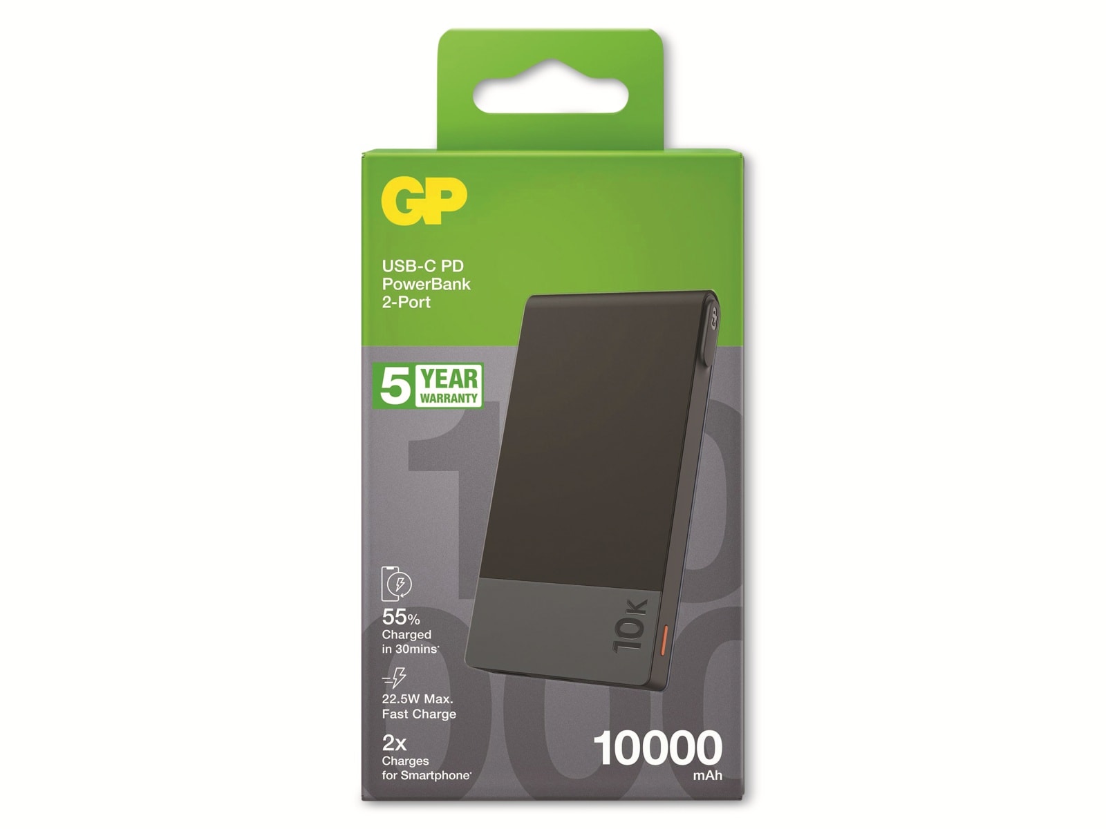 GP PowerBank, MP10B, 10.000mAh, grau, USB-A/USB-C, max 20W