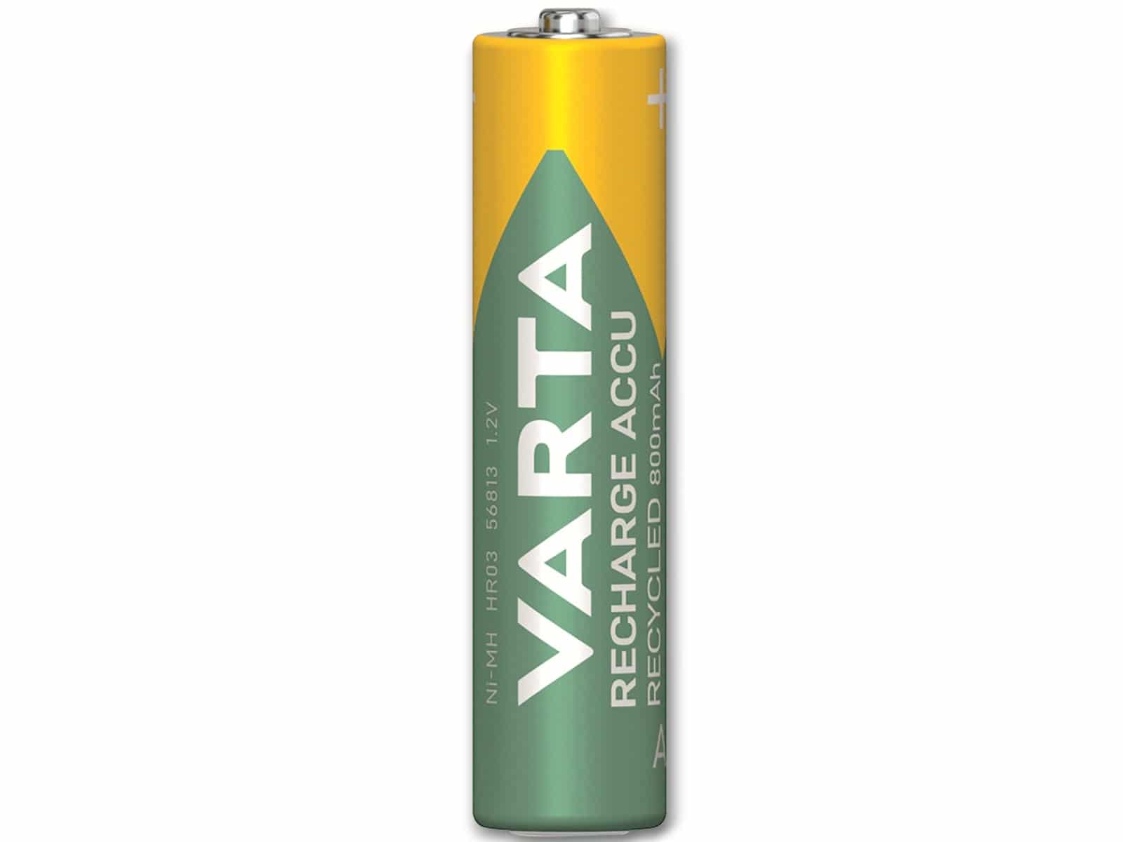 VARTA Akku NiMH, Micro, AAA, HR03, 1.2V/800mAh, Accu Recycled, Pre-charged, 4er Pack