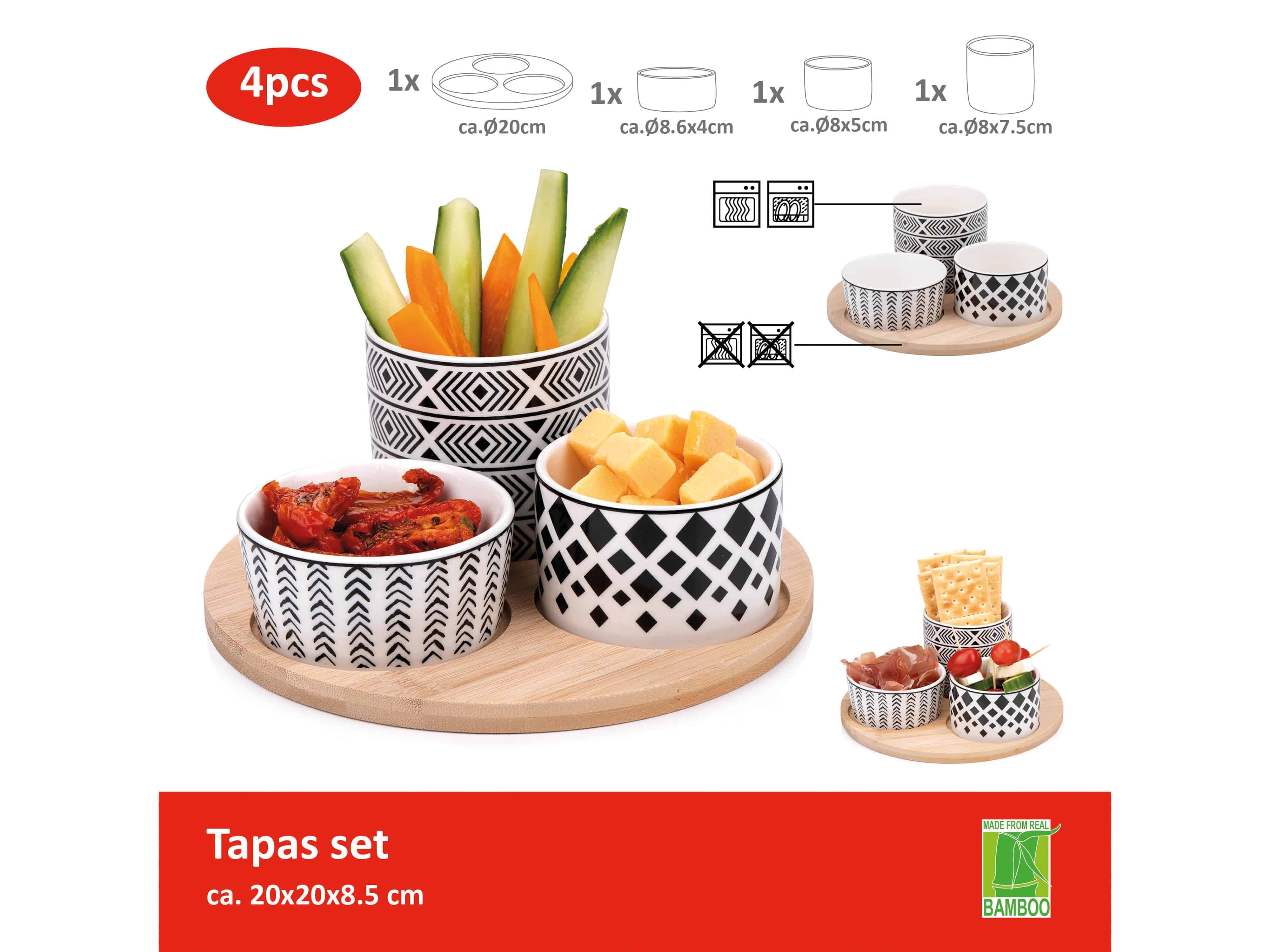 ALPINA Tapas-Set, 4-teilig, rund, 20x20x8,5 cm