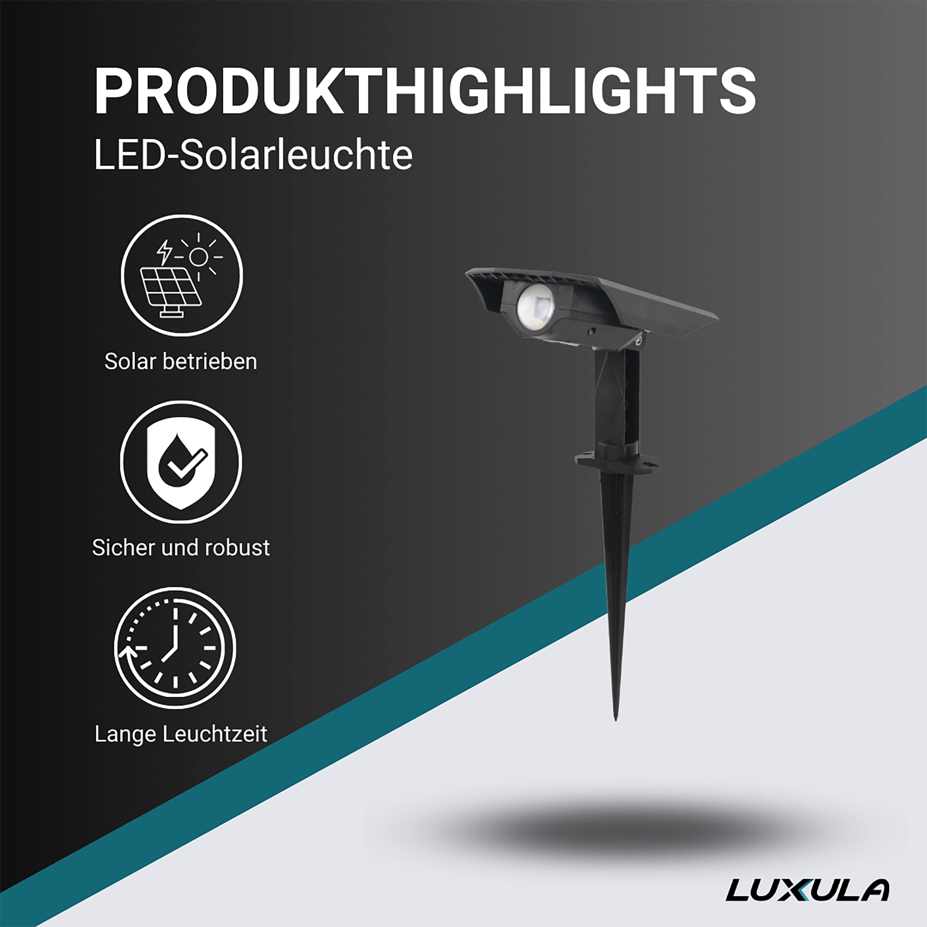 LUXULA Solar Gartenstrahler LXSO700110, 4000K, IP54, verstellbarer Lichtwinkel