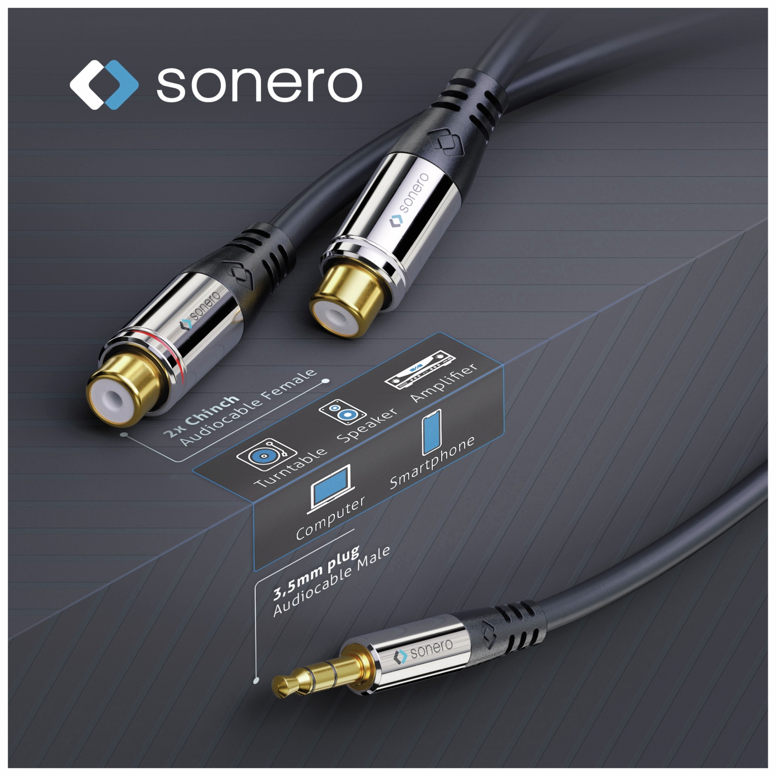 SONERO Audioadapter 0,20 m, Klinkenstecker auf 2x Cinchbuchse