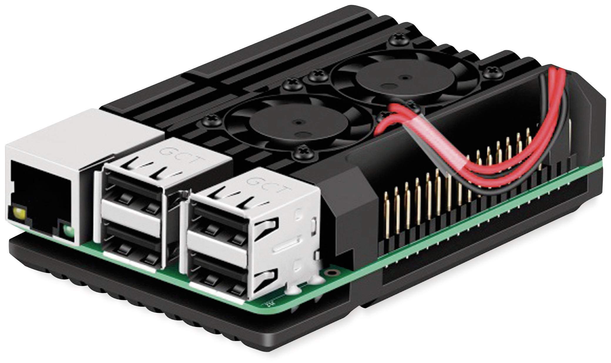 Armor Gehäuse für Raspberry Pi 3, Alu gefräst, 2xLüfter, schwarz