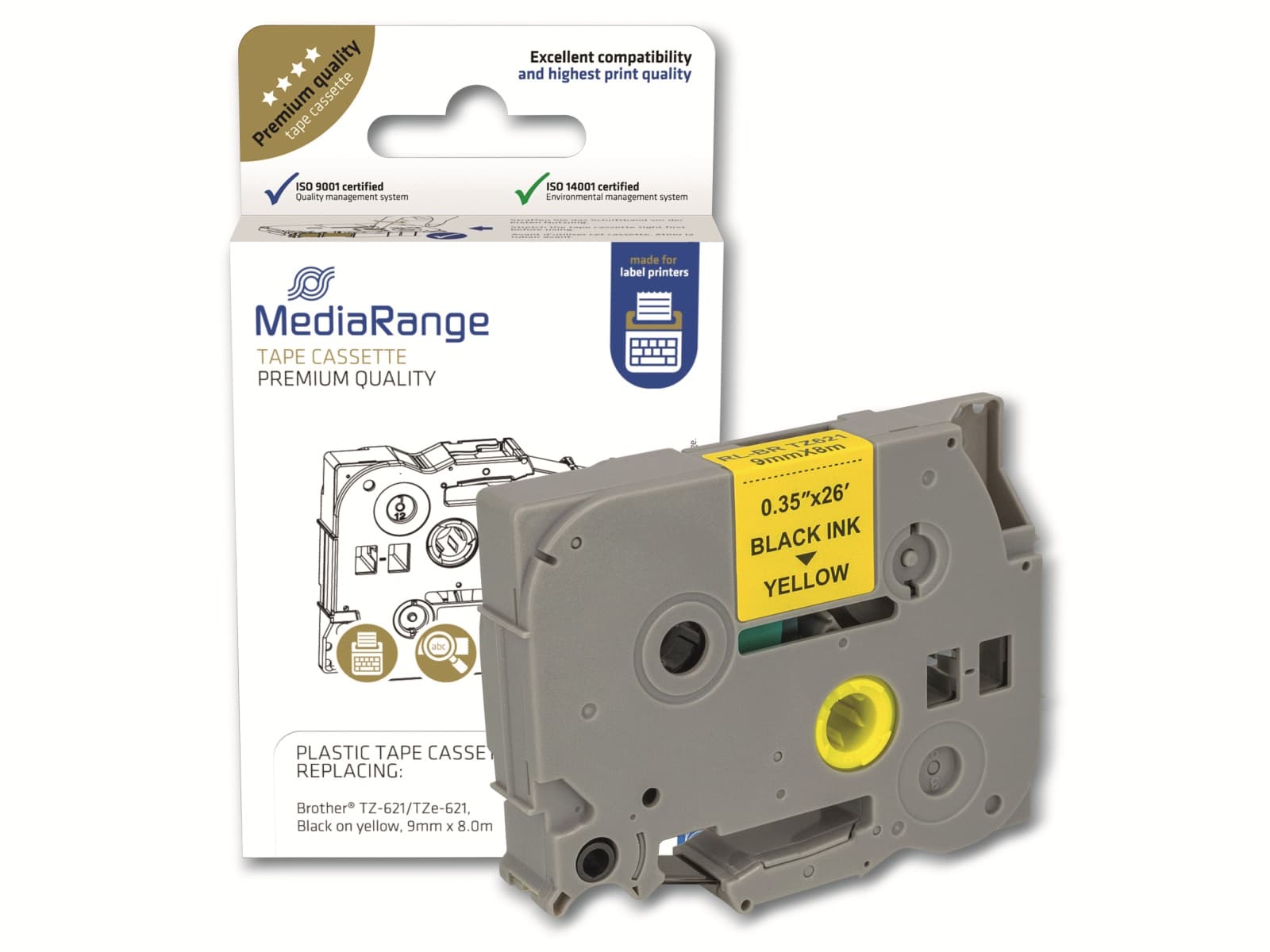 MEDIARANGE Schriftband MRBTZ621, ersetzt Brother TZ-621/TZe-621