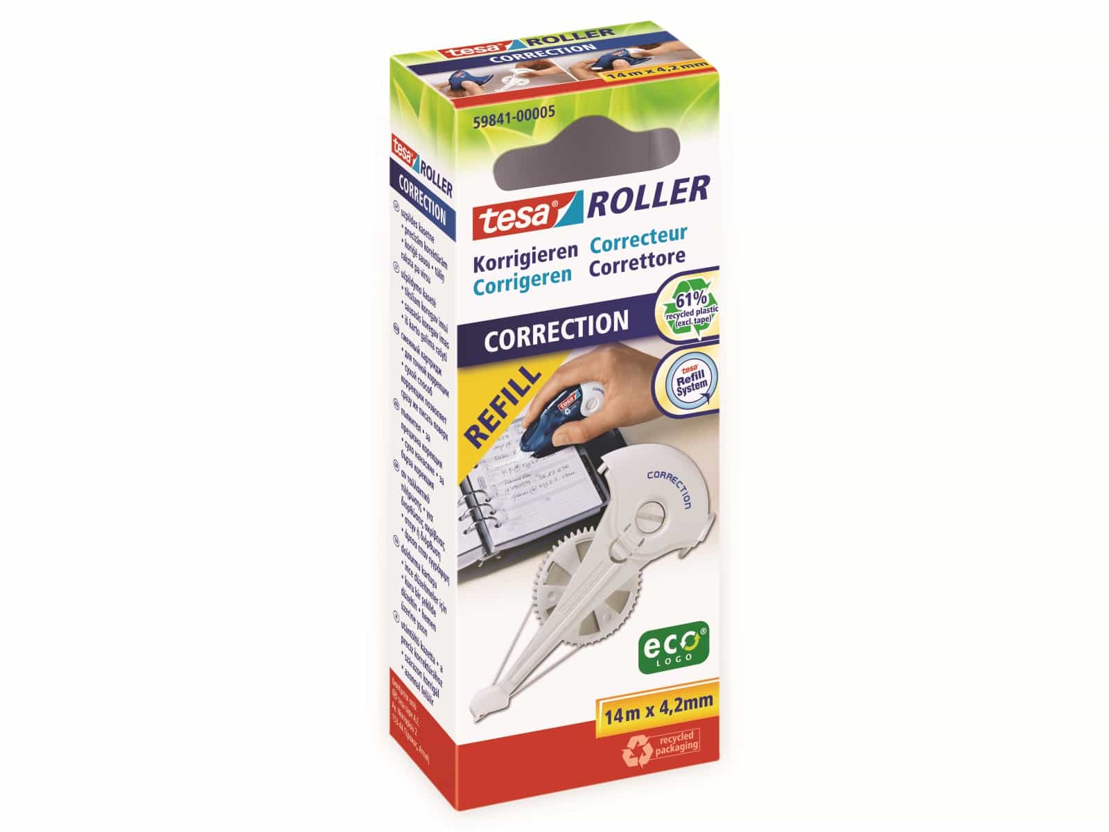 TESA Roller Korrigieren ecoLogo® Nachfüllkassette, 14m:4,2mm, 59841-00005-05