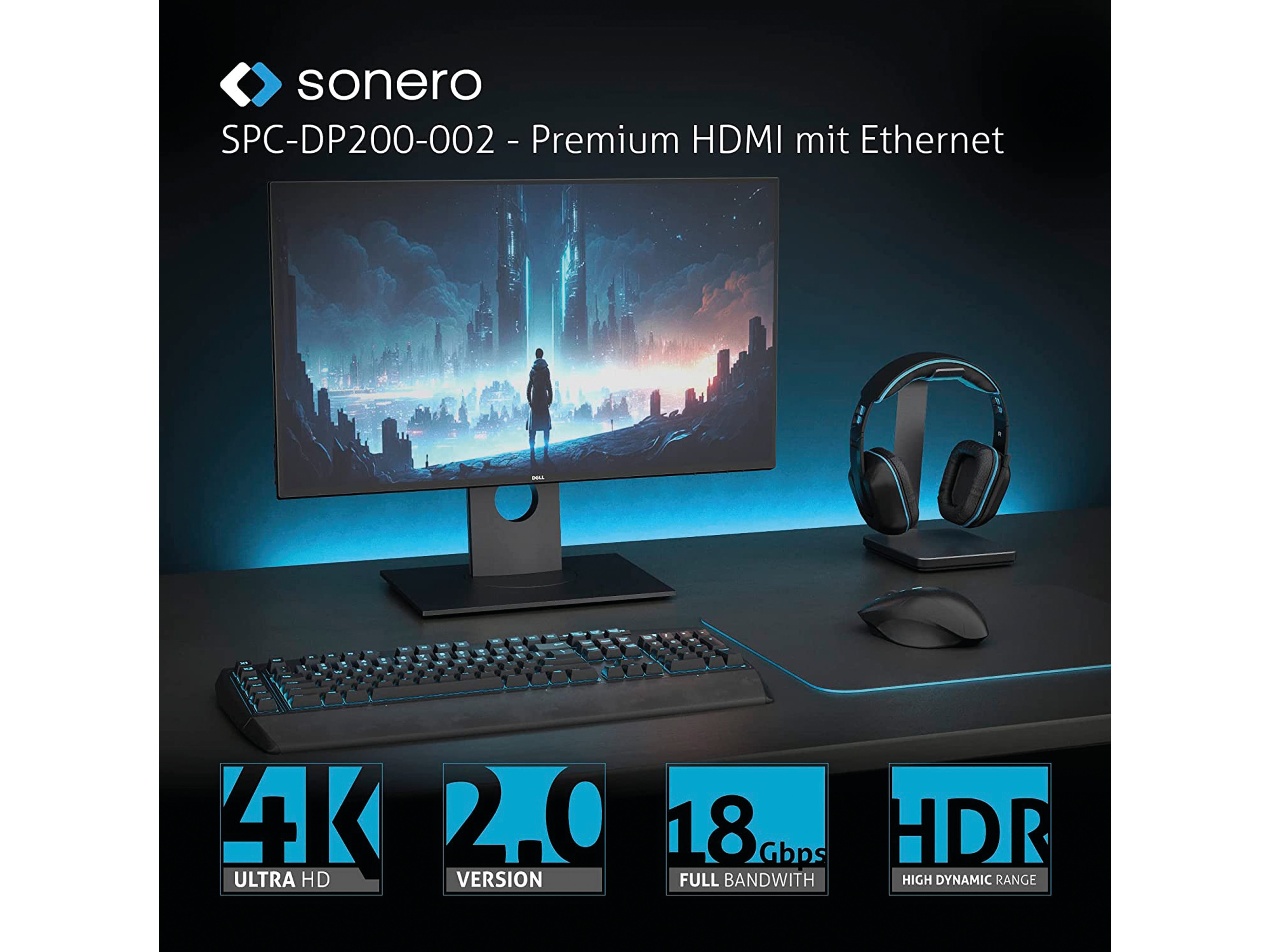 SONERO DisplayPort-Adapterkabel, DP auf HDMI, 4K60, grau/schwarz, 10 cm