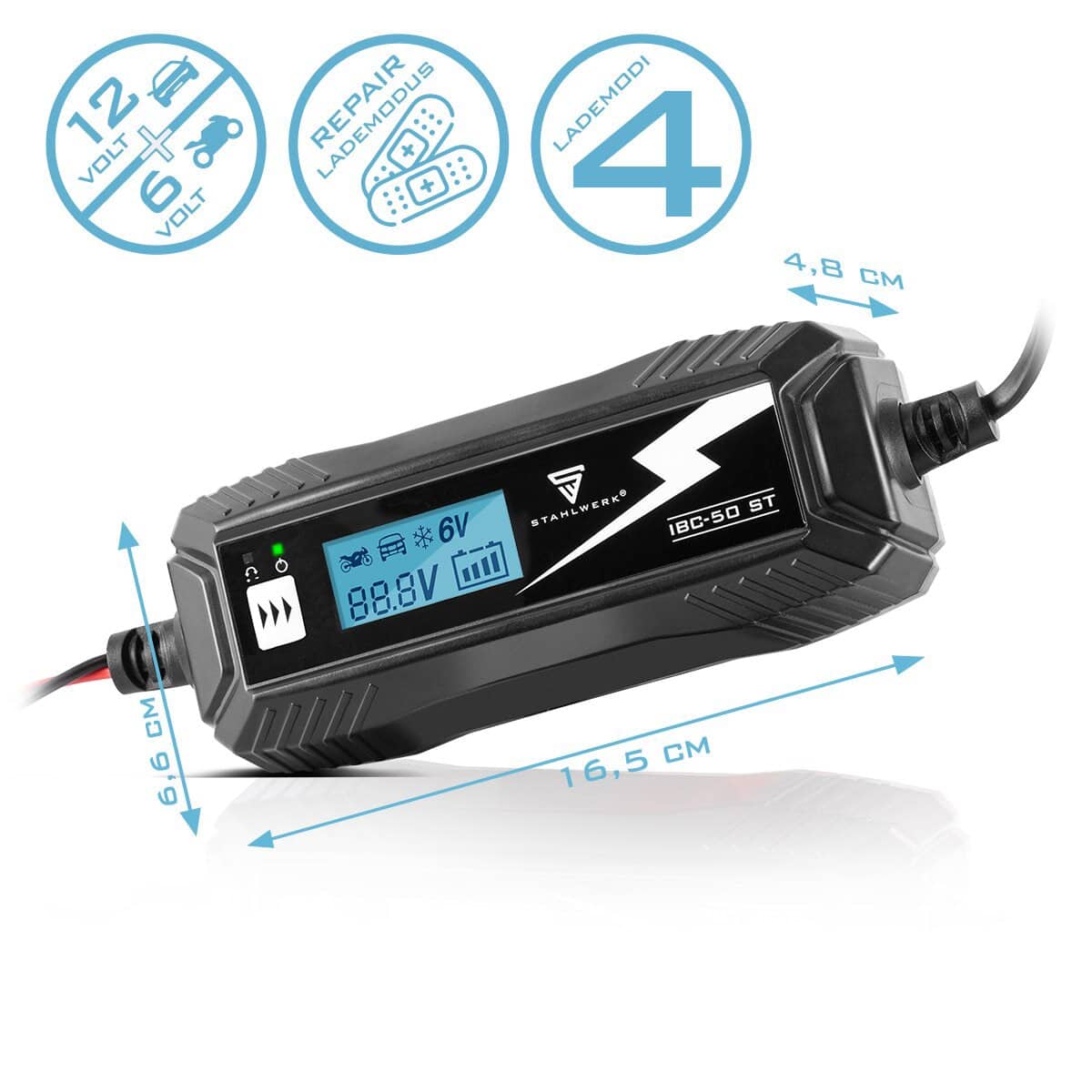 STAHLWERK Batterieladegerät IBC-50 ST, 6 V/ 12 V, 4 Lademodi