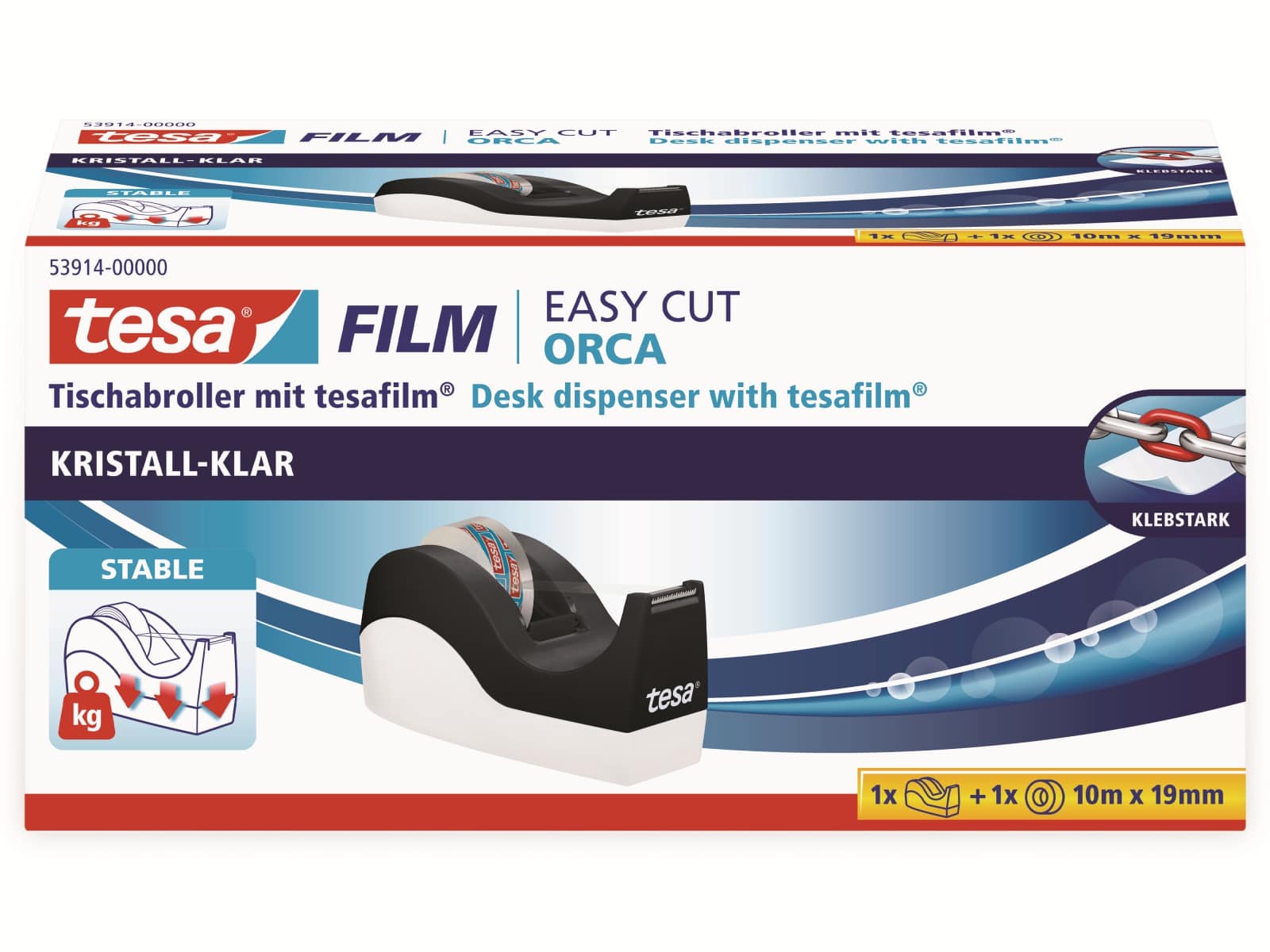 TESA film® Tischabroller Orca + film® kristall-klar, 1 Rolle 10m:19mm, 53914-00000-00