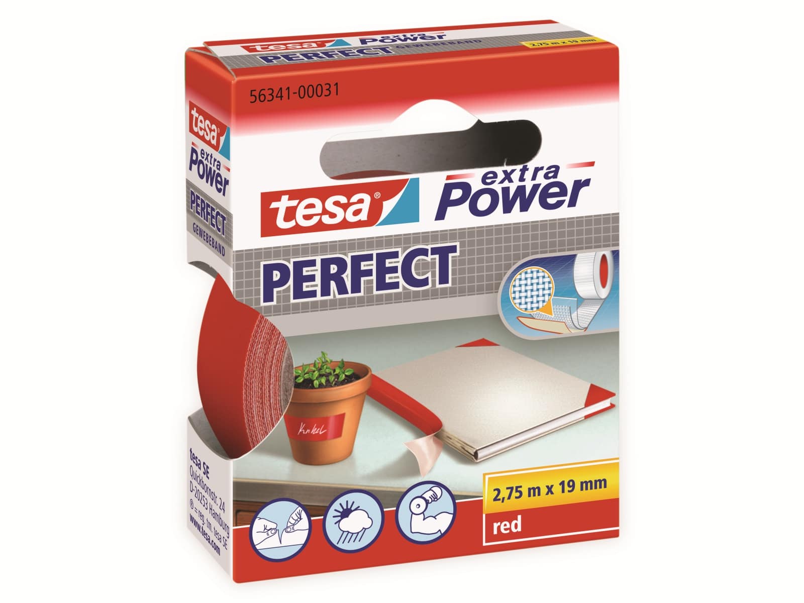 TESA extra Power® Perfect Gewebeband, rot, 2,75m:19mm, 56341-00031-03