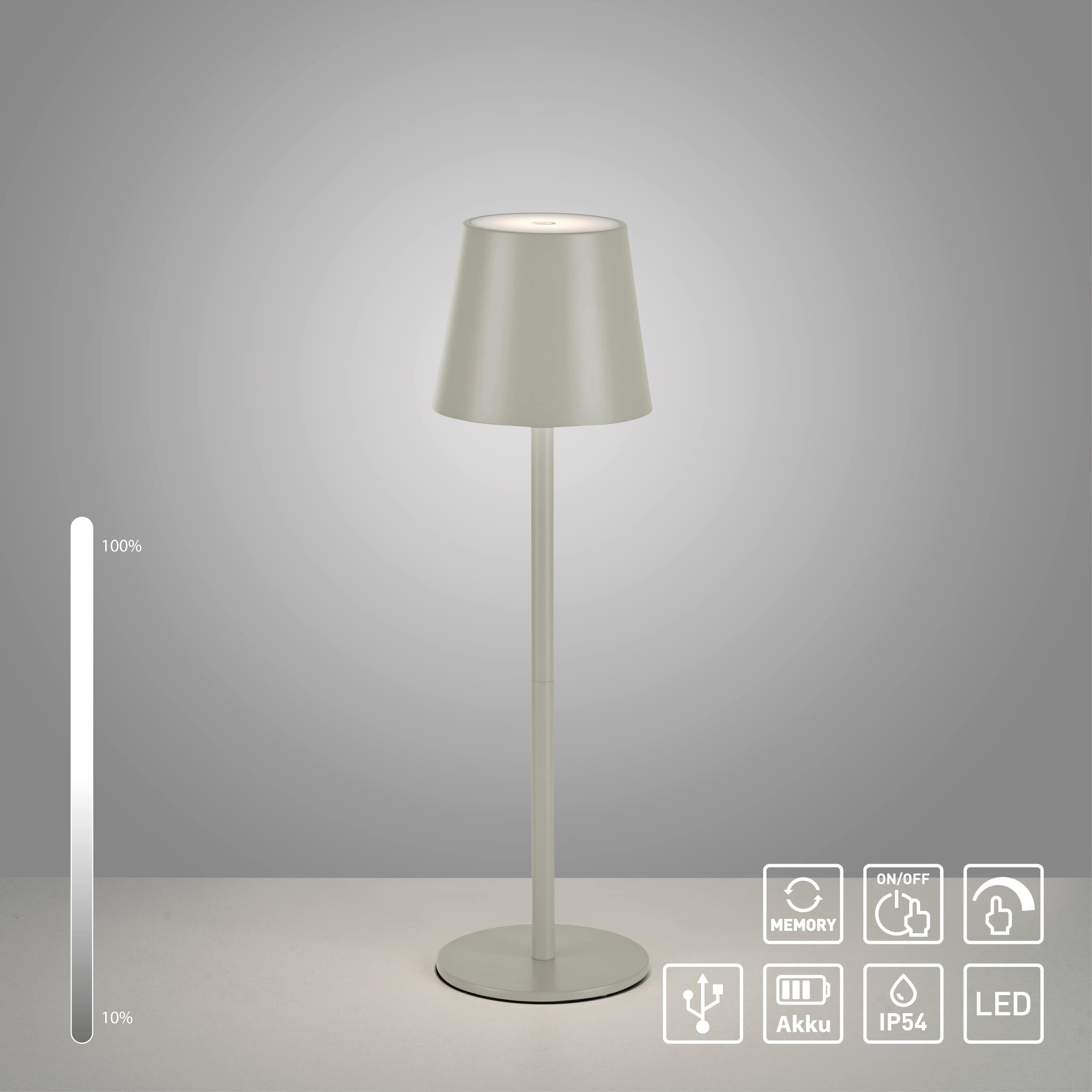 JUST LIGHT LED-Akku-Tischleuchte 19250-40 grau-beige, 2,5 W, 320 lm, 3000 K, IP54