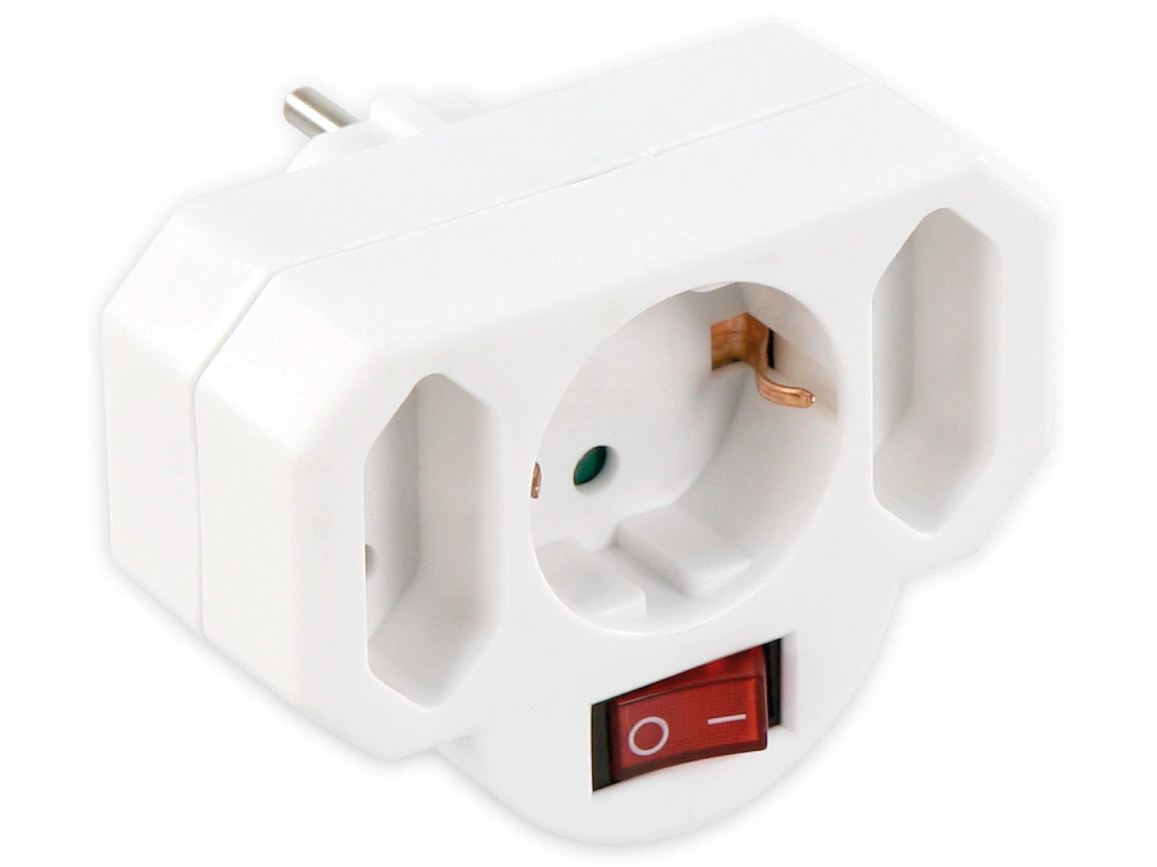 MCPOWER Steckdosenadapter, 2x Euro, 1x Schutzkontakt, mit Schalter