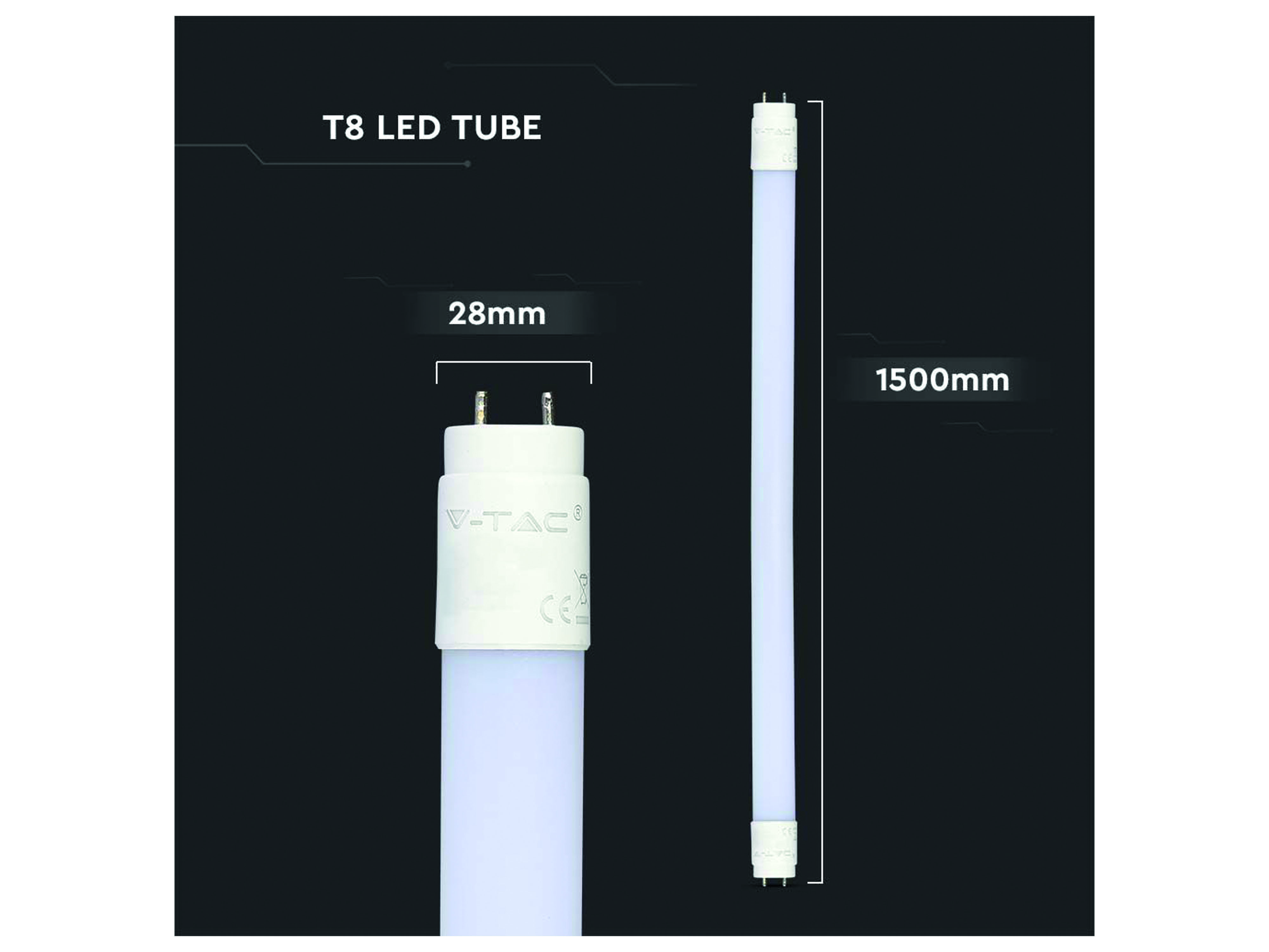 V-TAC LED-Röhre VT-152, HIGH LUMEN, EEK: E, 22 W, 3000 lm, G13, 4000 K, 150 cm, 8 Stück