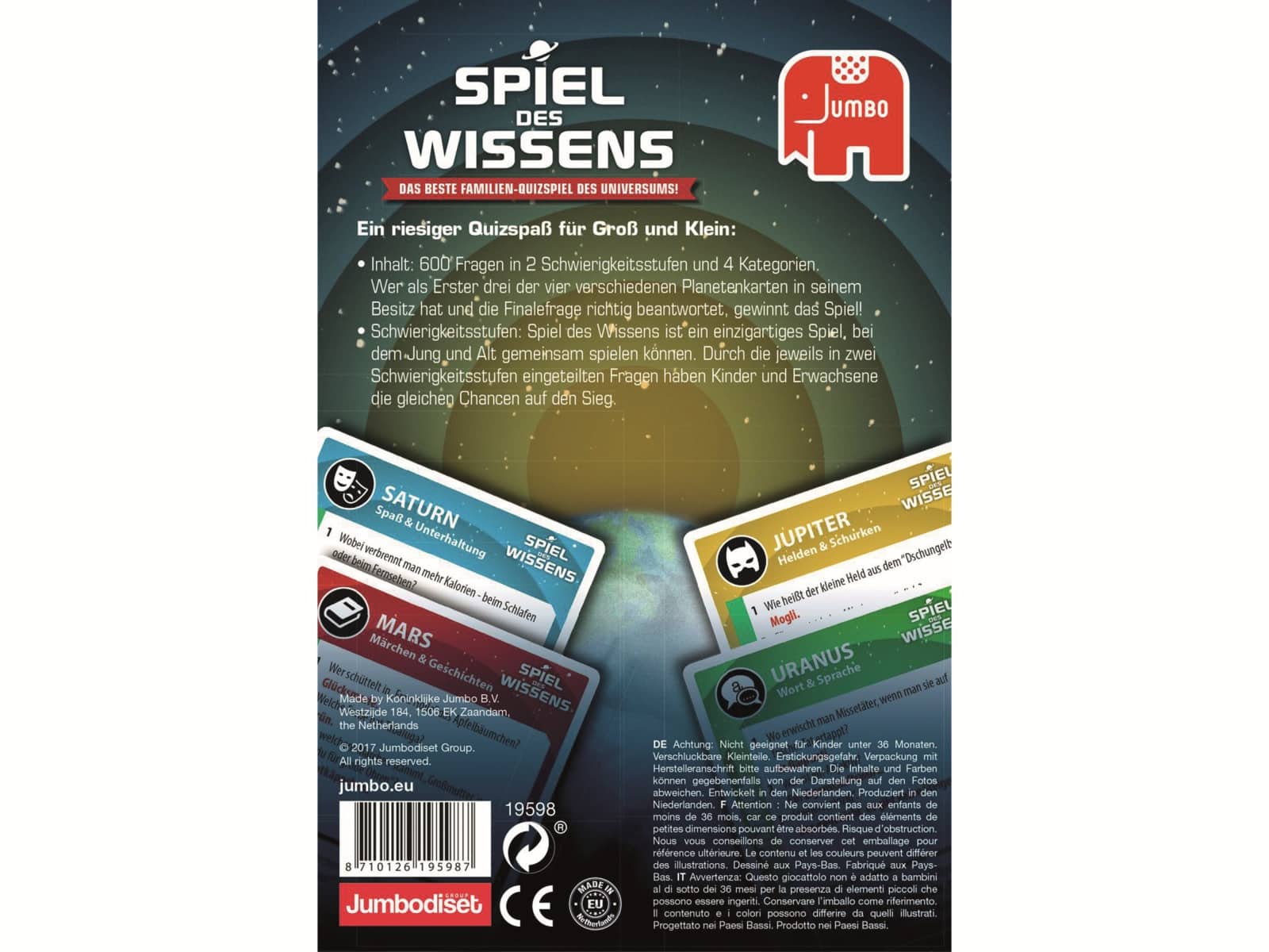 JUMBO Spiele Familienspiel, 19598, Spiel des Wissens Kartenspiel 