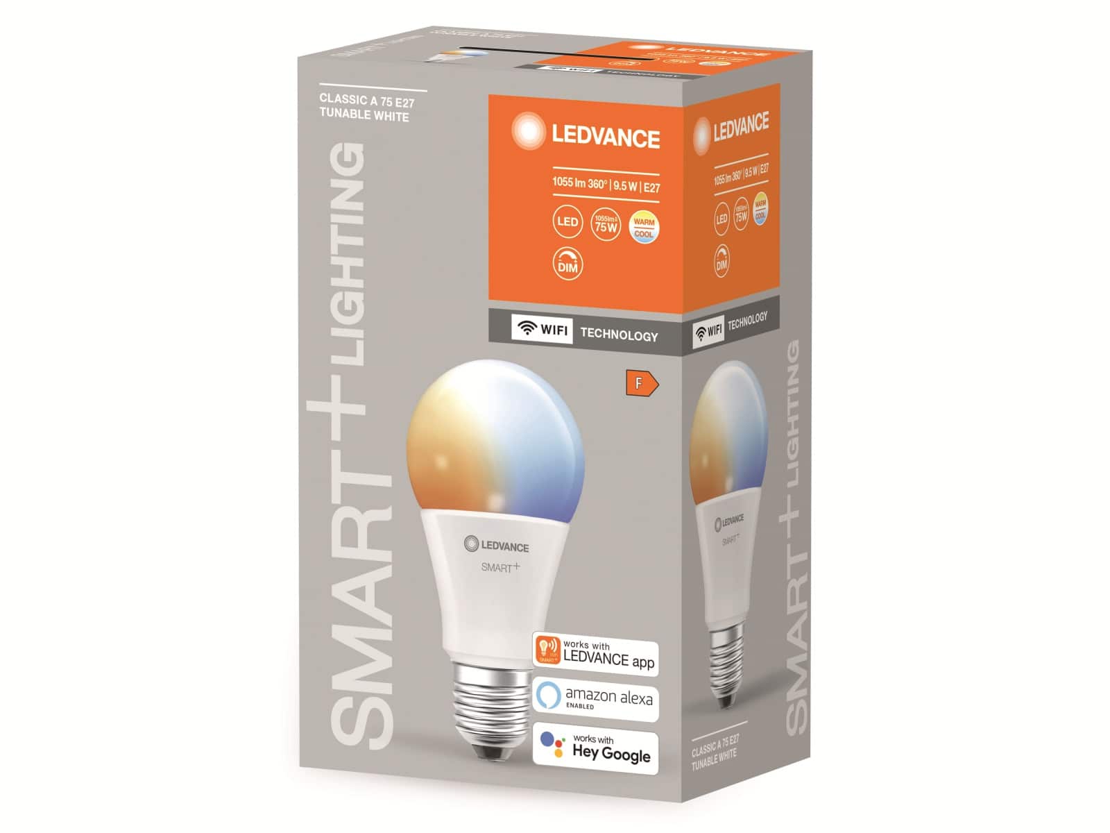 LEDVANCE LED-Lampe, A75, E27, EEK: F, 9,5W, 1055lm, TW, WiFi