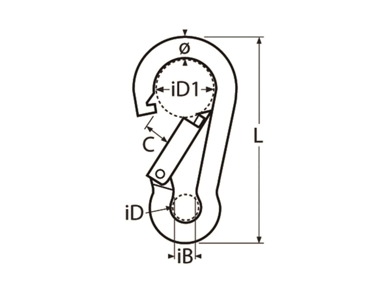 MARINETECH Karabinerhaken Edelstahl A4, 4x40 mm, mit Sicherheitsmutter