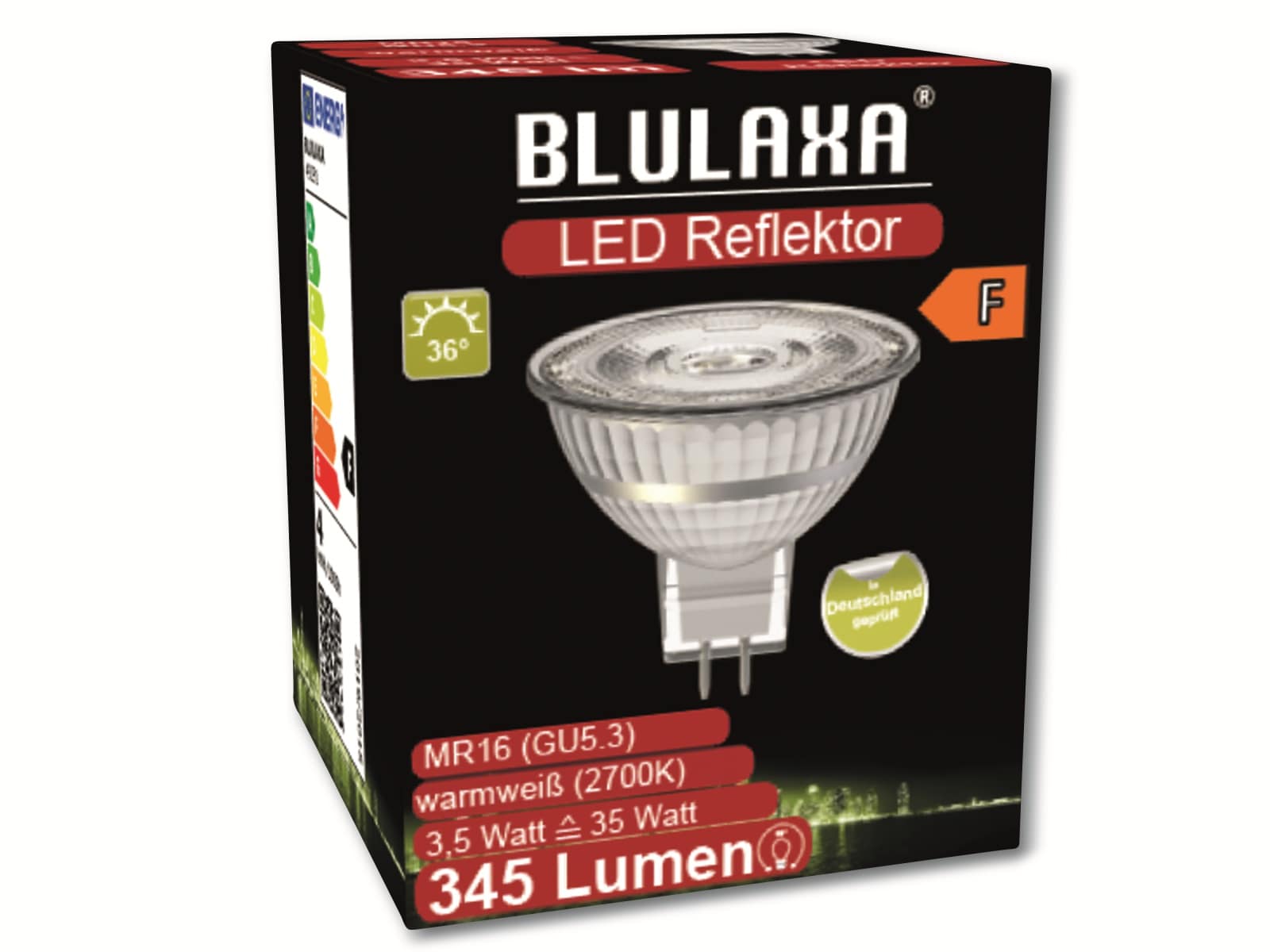 BLULAXA LED-SMD-Lampe, MR16, GU5.3, EEK: F, 3,5 W, 345 lm, 2700 K