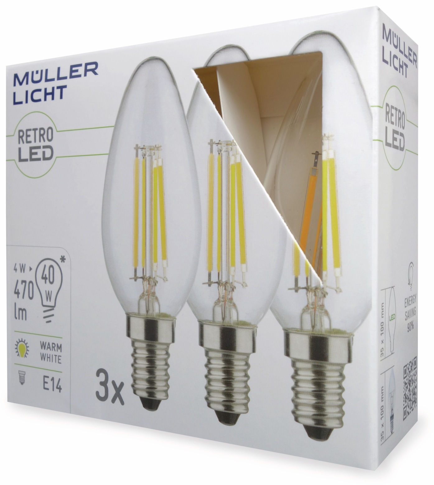 MÜLLER-LICHT LED-Lampe 400291, E14, EEK: E, 4 W, 470 lm, 2700 K, 3 Stück