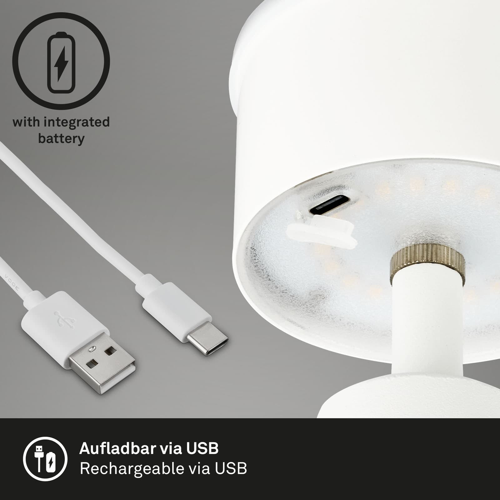 BRILONER LED-Akku-Tischleuchte 7437016 weiß, 3,5W, 400lm, 3000K, IP44