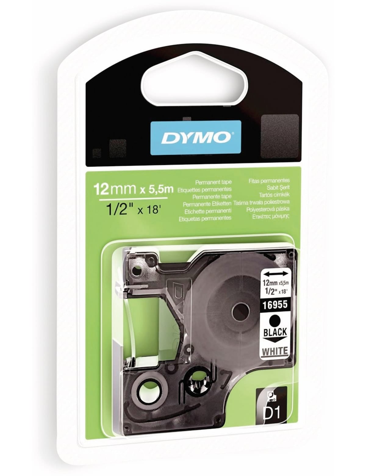 DYMO Beschriftungsband D1 für LabelManager, schwarz auf weiß, Polyester, 12 mm