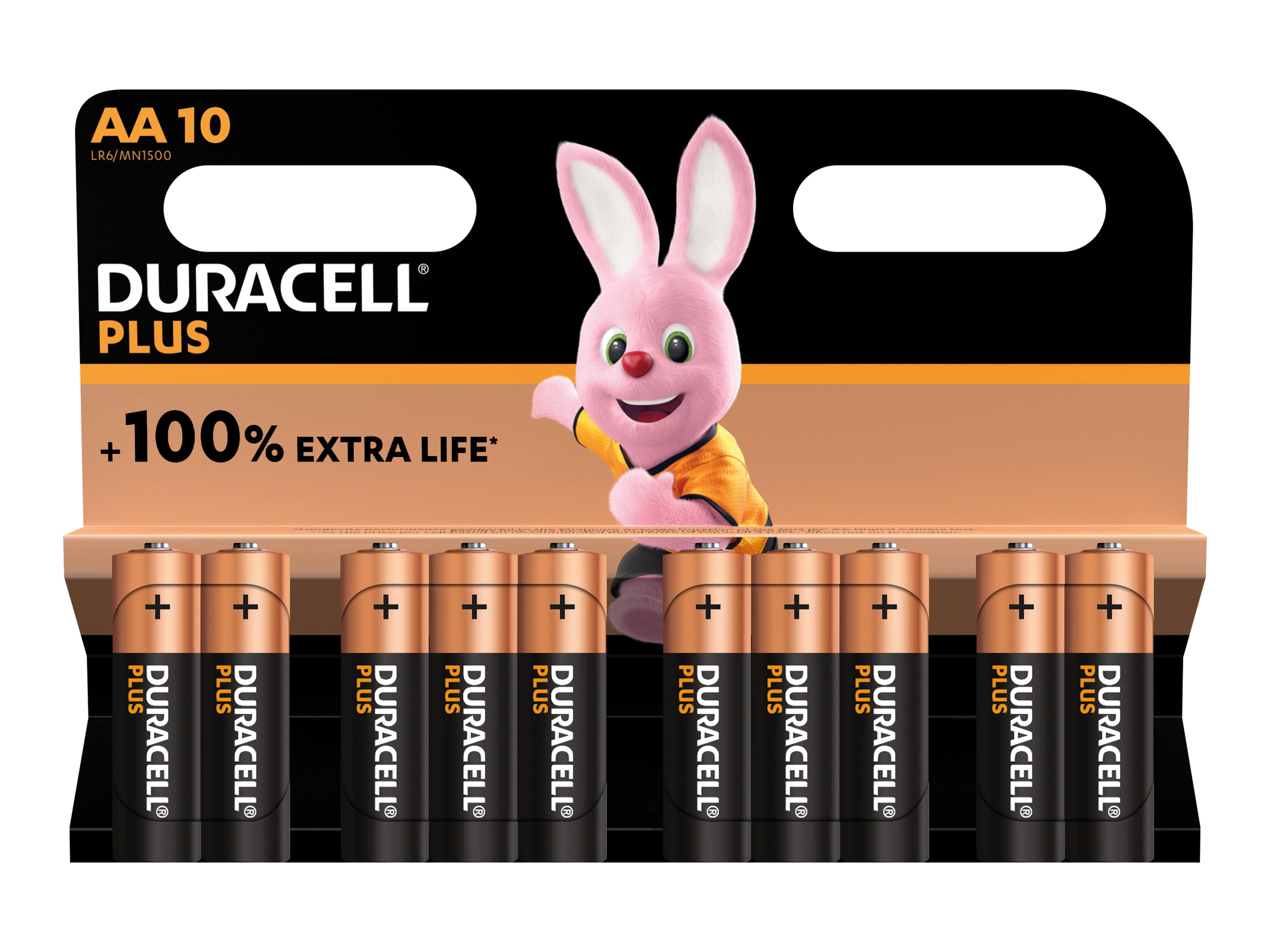 DURACELL Batterie Alkaline, Mignon, AA, LR06, 1,5V, Plus, Extra Life, 10 Stück