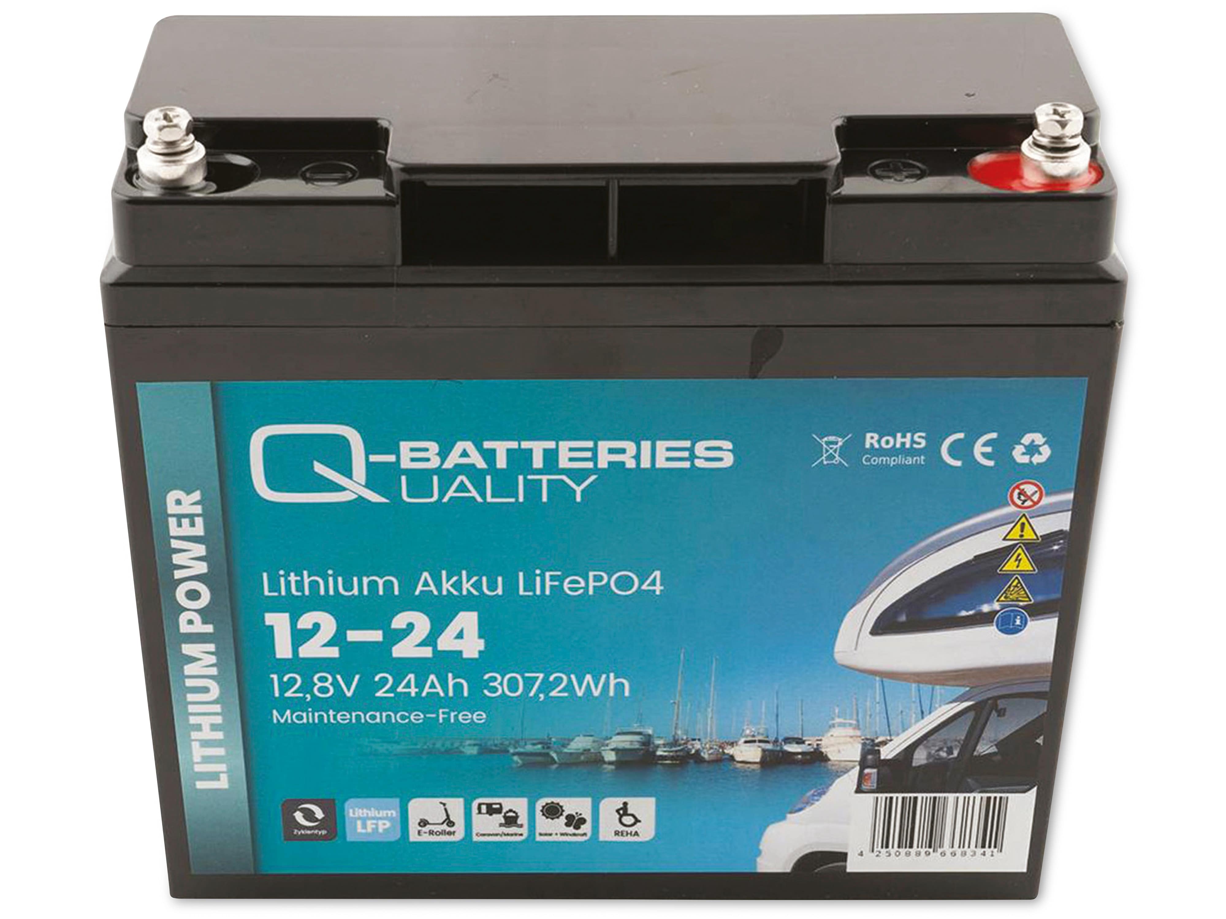 Q-BATTERIES Lithium Akku 12-24 12,8V, 24Ah 307,2Wh, LiFePO4 Batterie