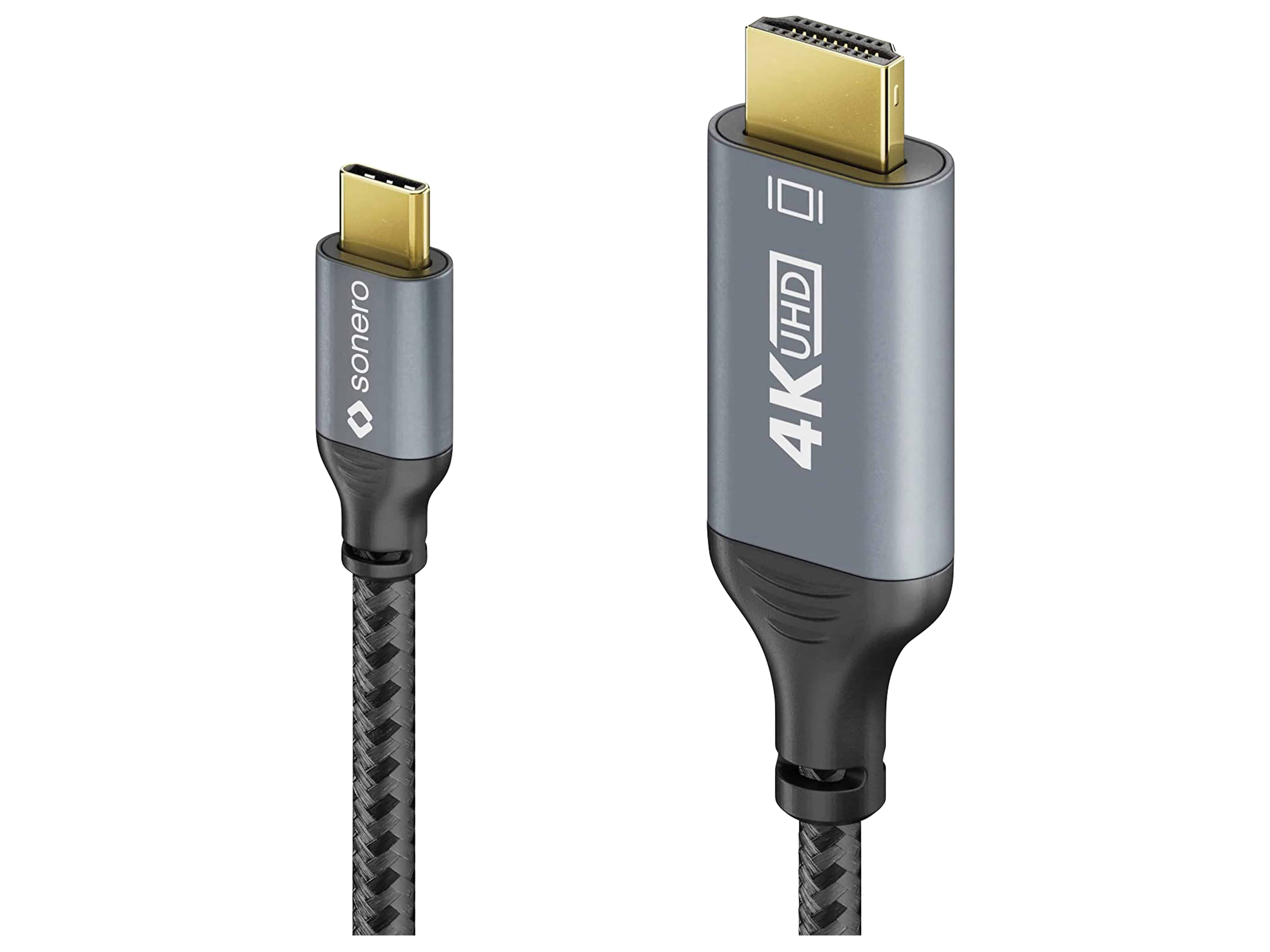 SONERO USB-C/HDMI-Kabel, 4K60, 18Gbps, Stecker/Stecker, grau/schwarz, 2 m