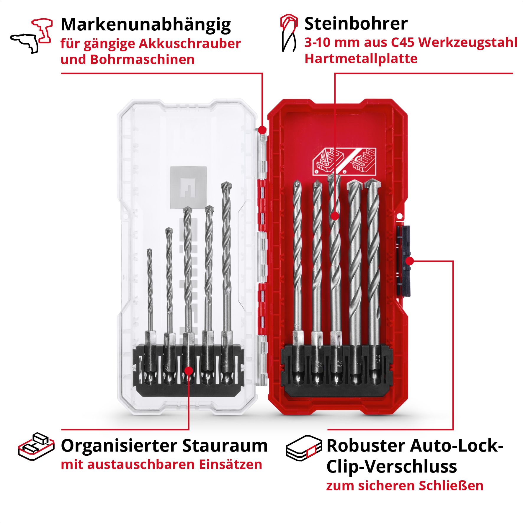 EINHELL Steinbohrer-Set, 108743, S-Case, 10-teilig