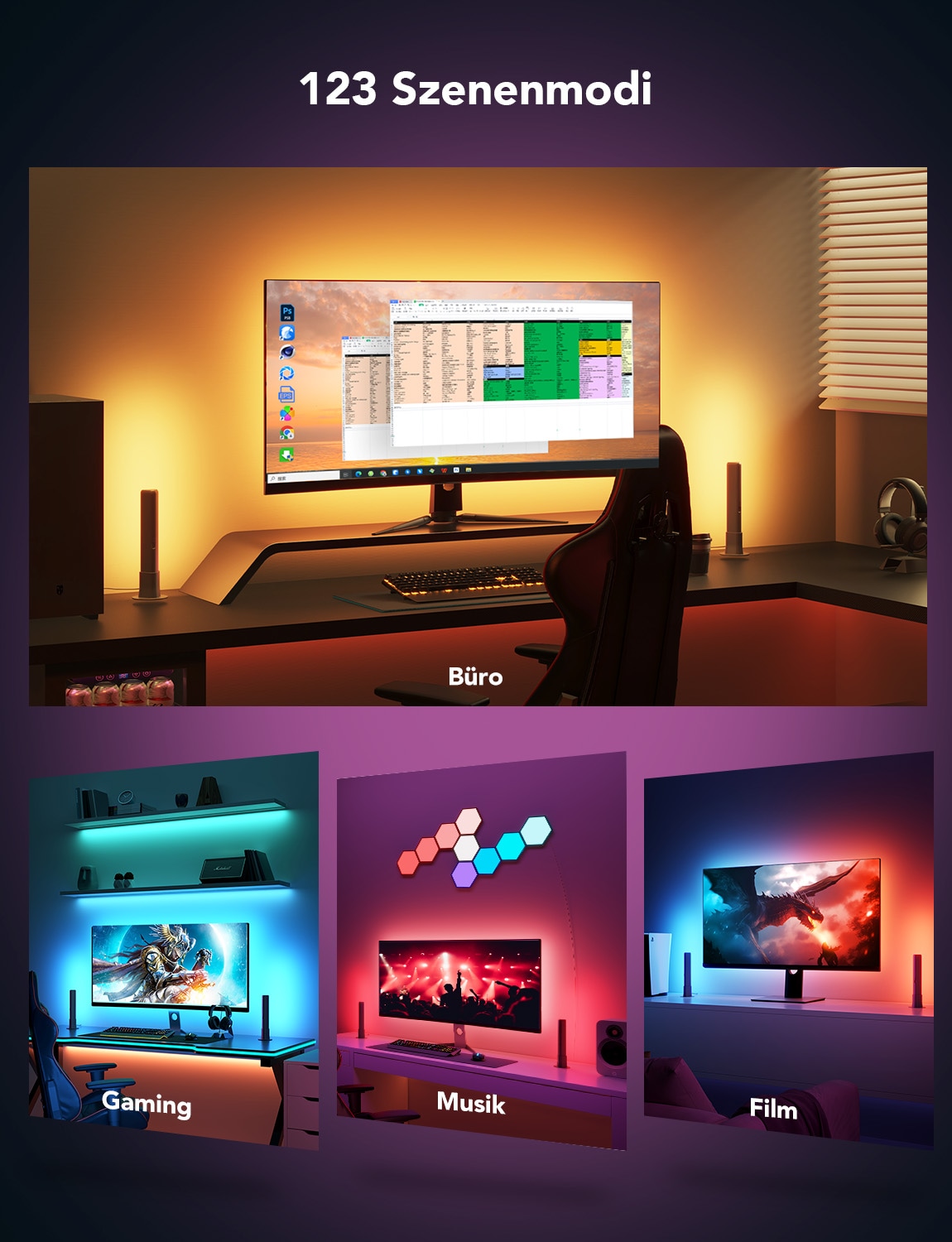 GOVEE LED-Leuchten-Kit für 27...34" PC Monitore, EEK: G, Wi-Fi, Bluetooth