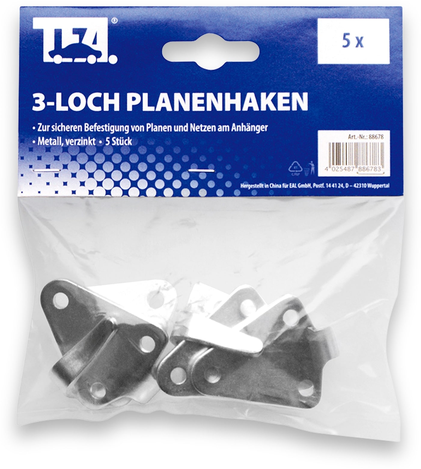 LAS 3-Loch Planenhaken 88678, 5 Stück, verzinkt