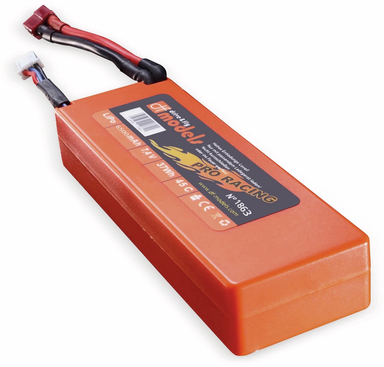 DF MODELS Lipo Akku 2S, 7,4 Volt, 6500mAh, 45C, Hardcase, eckig