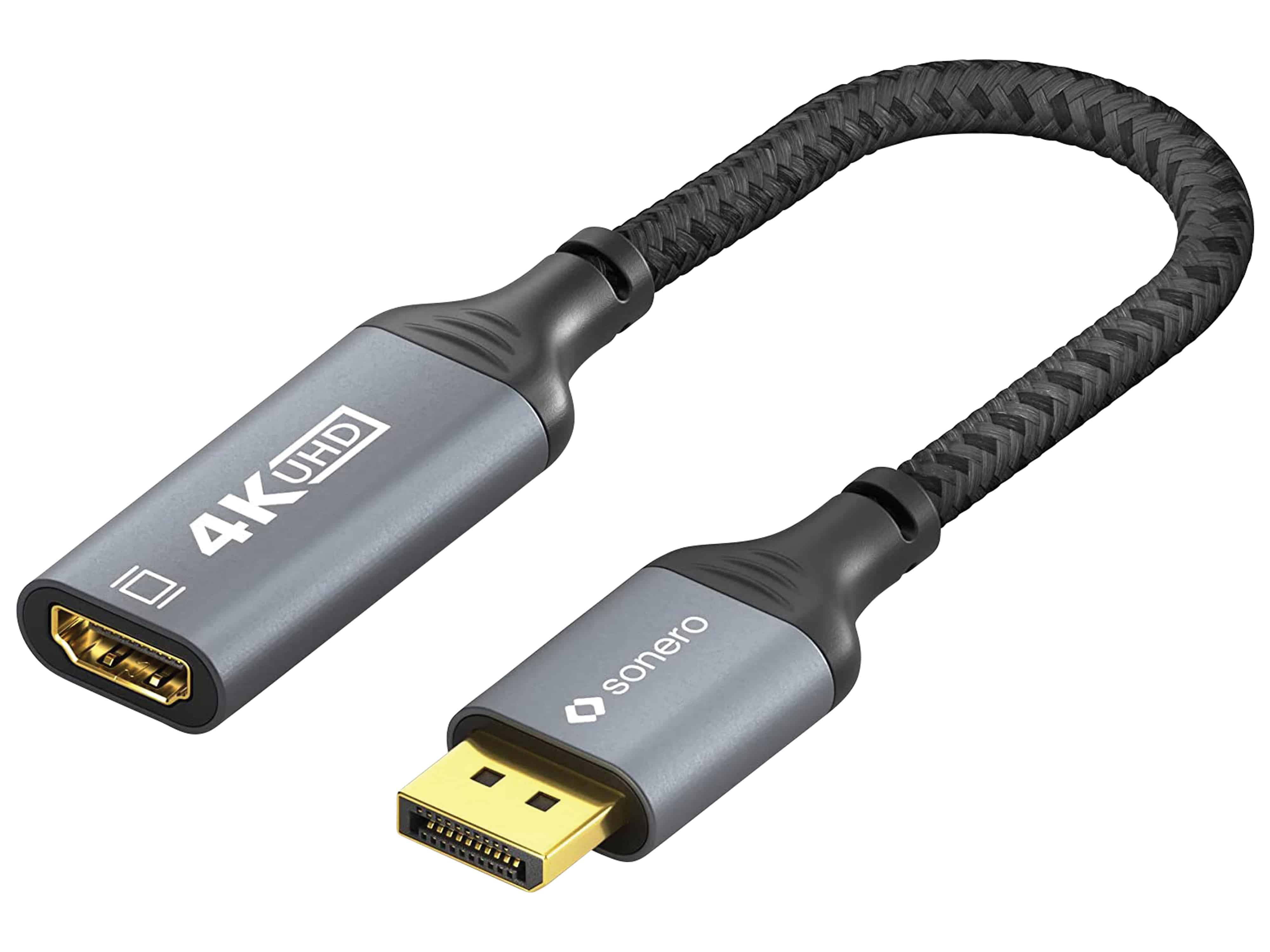 SONERO DisplayPort-Adapterkabel, DP auf HDMI, 4K60, grau/schwarz, 10 cm