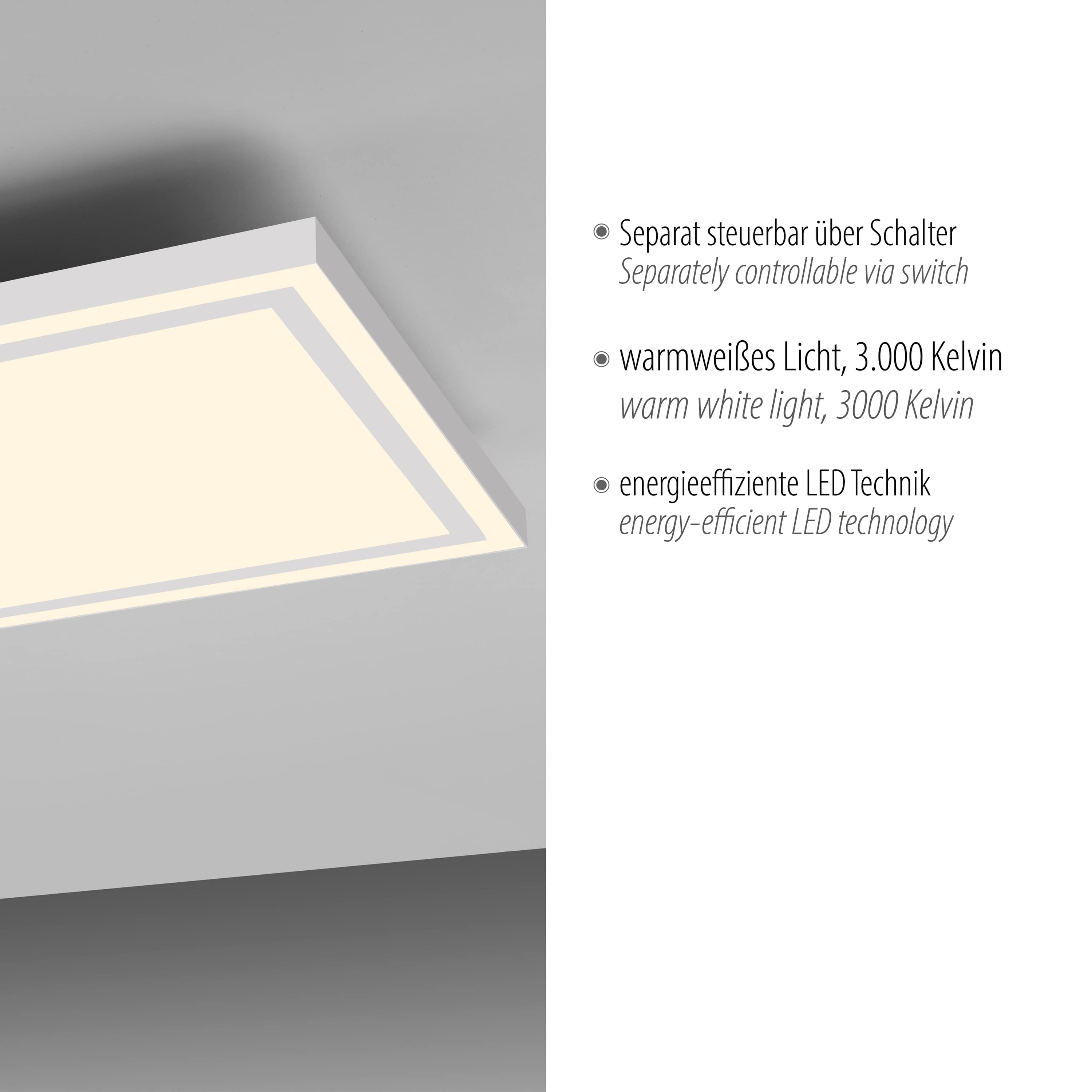 JUST LIGHT LED-Deckenleuchte 14882-16 weiß, 35 W, 4050 lm, 3000 K, getrennt schaltbar