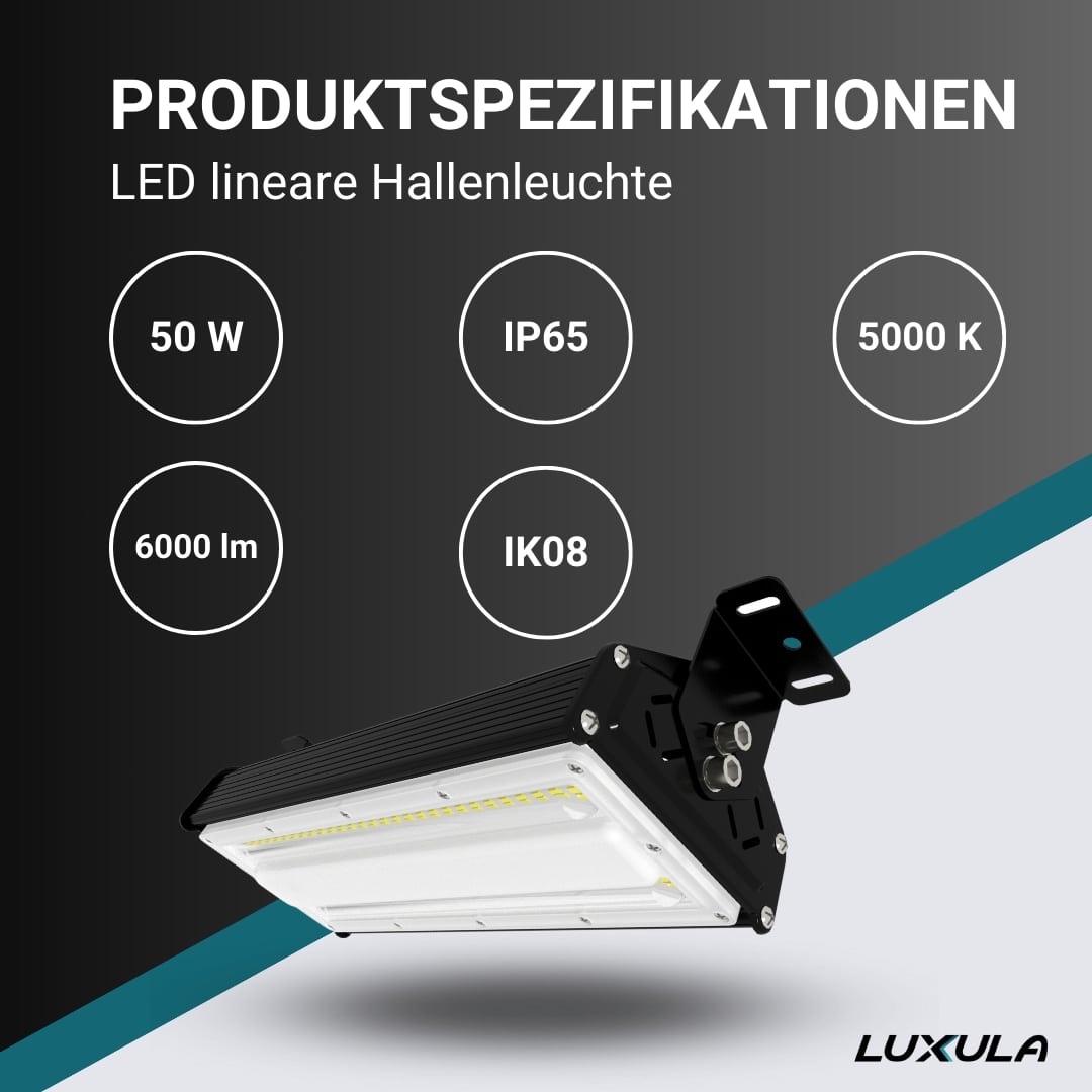 LUXULA LED-HighBay-Leuchte, EEK: E, 50 W, 6000 lm, 5000 K, schwarz