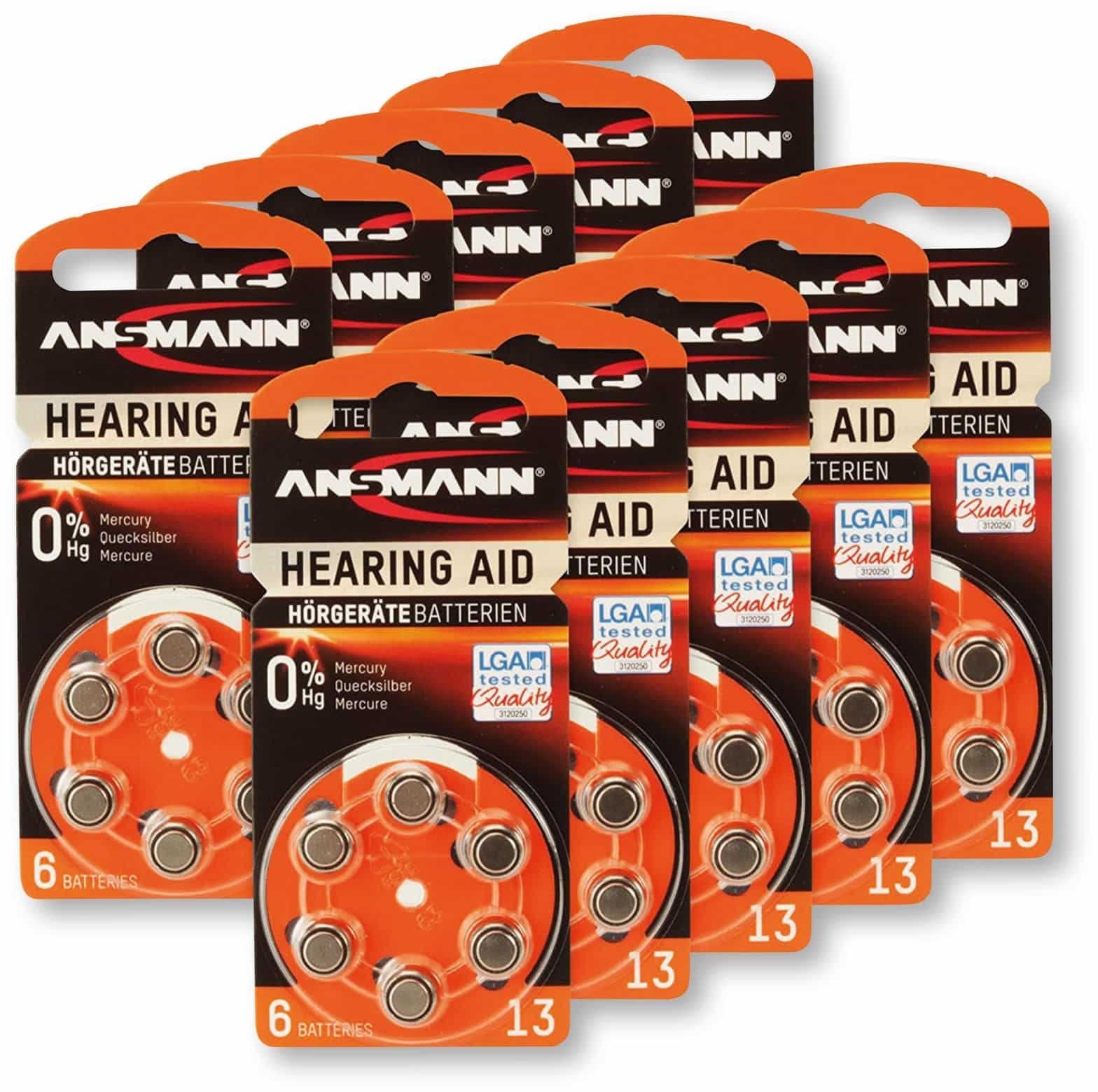 ANSMANN Hörgeräte-Batterie, HEARING AID, PR48, Größe 13, 60 Stück