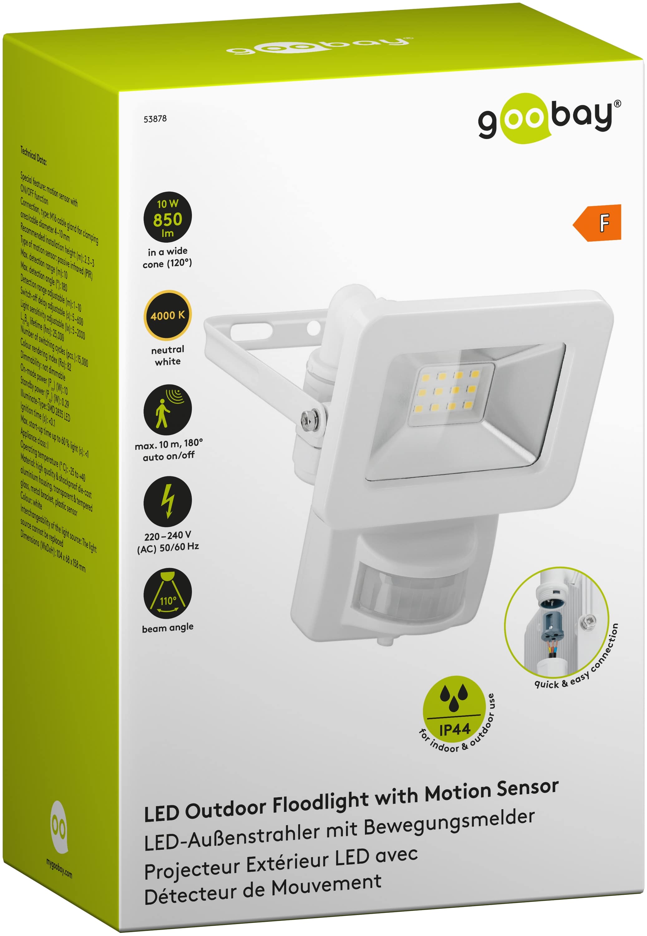 GOOBAY LED-Fluter mit Bewegungsmelder, 10W, 850lm, 4000K, weiß